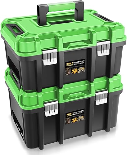 Miniatura 12 de Auto Dynasty Caja de Herramientas de 17 Pulgadas, 2 Piezas Organizador de Cajas de Herramientas de Almacenamiento con Bandeja Extraíble y Asa