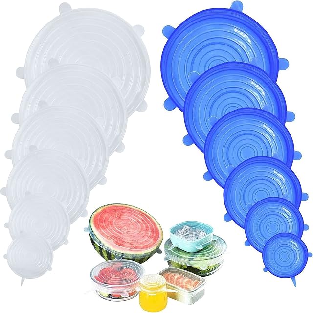 DigHealth Silicone Stretch Lids, 12 Pack of Silicone Food Covers, BPA Free and Expandable to Fit Various Shape of Containers, Dishes, Bowls, Safe in Dishwasher, Microwave and Freezer
