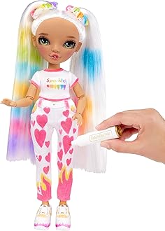 Rainbow High Color & Create Fashion DIY Doll with Washable Rainbow Markers, Green Eyes, Straight Hair in 2 Pig Tails, Bonus Top & Shoes. Color, Create, Play, Rinse and Repeat. Creative 4-12+