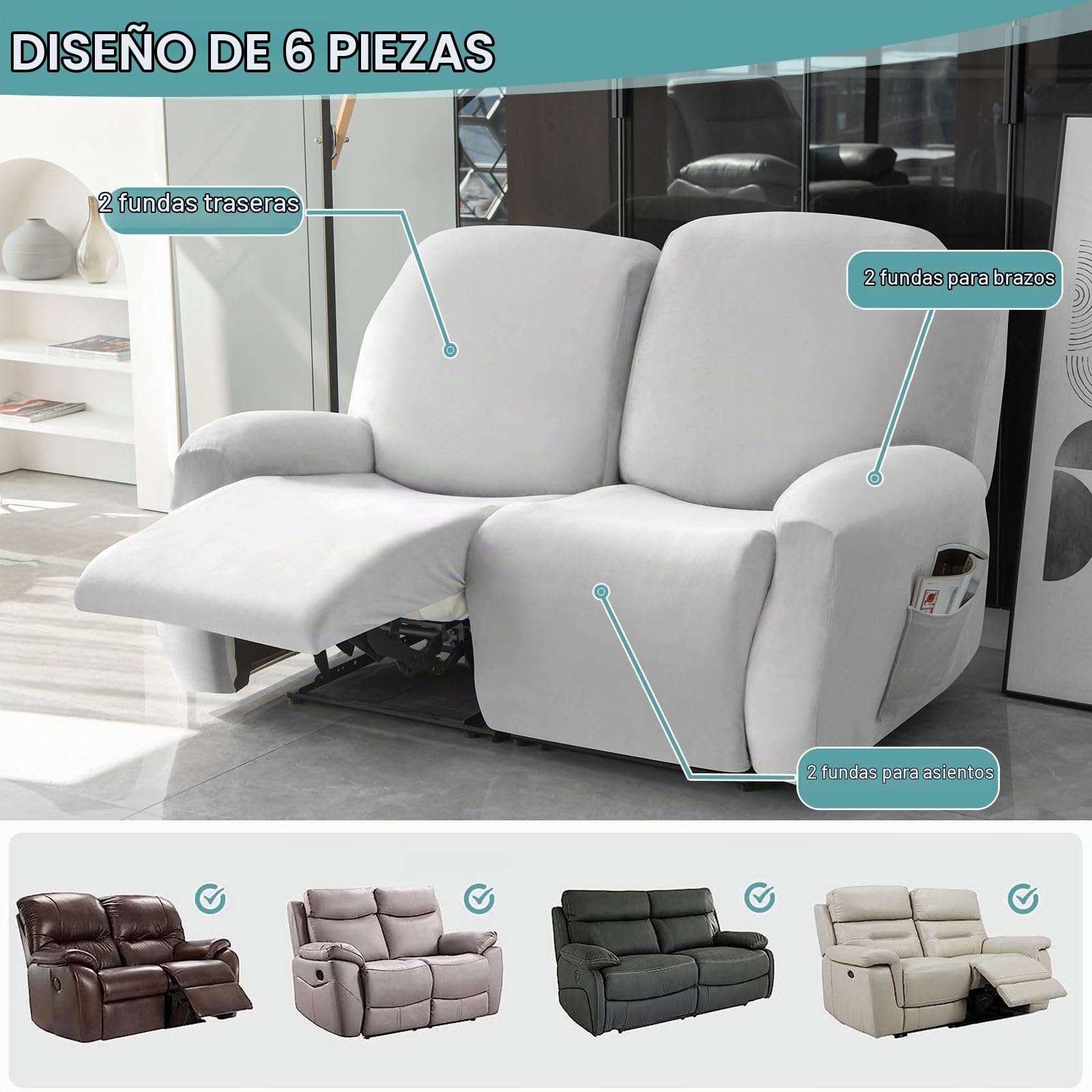 Funda Sillon Relax Reclinable-Gris Claro-2 plazas