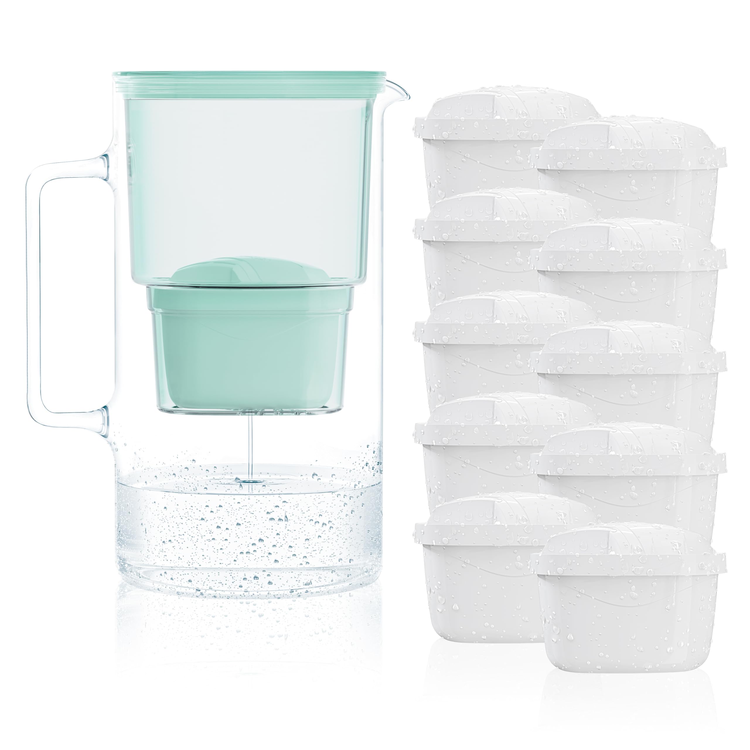 Wessper Jarra Filtradora, 3 Litros, set Agua Cristal y 10 Filtro de Agua, Compatible con Brita Maxtra, Jarra Filtrante de Agua con Filtro de Carbón Activado - Menta