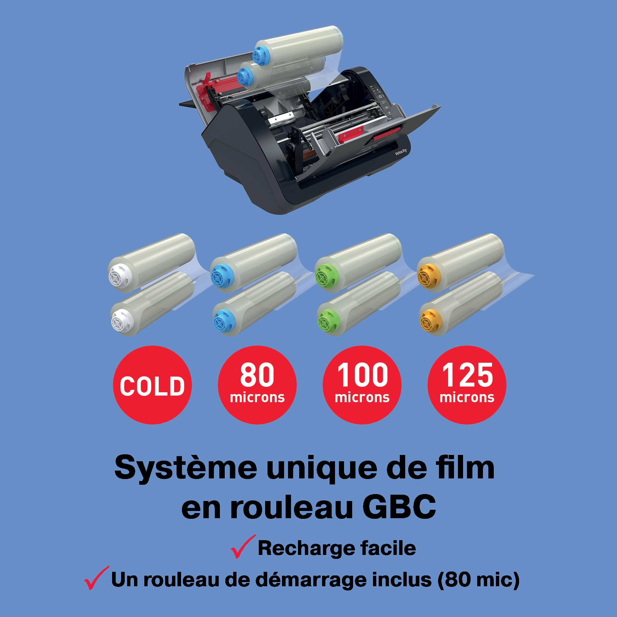 Plastifieuse GBC Velocity Automatique A4 - Machine de Bureau avec Alignement et Découpe Auto, Chauffe Rapide, Compatible Films Polyvalents, Rouleau 80 Microns Inclus (42,5 x 23,5 x 34 cm)