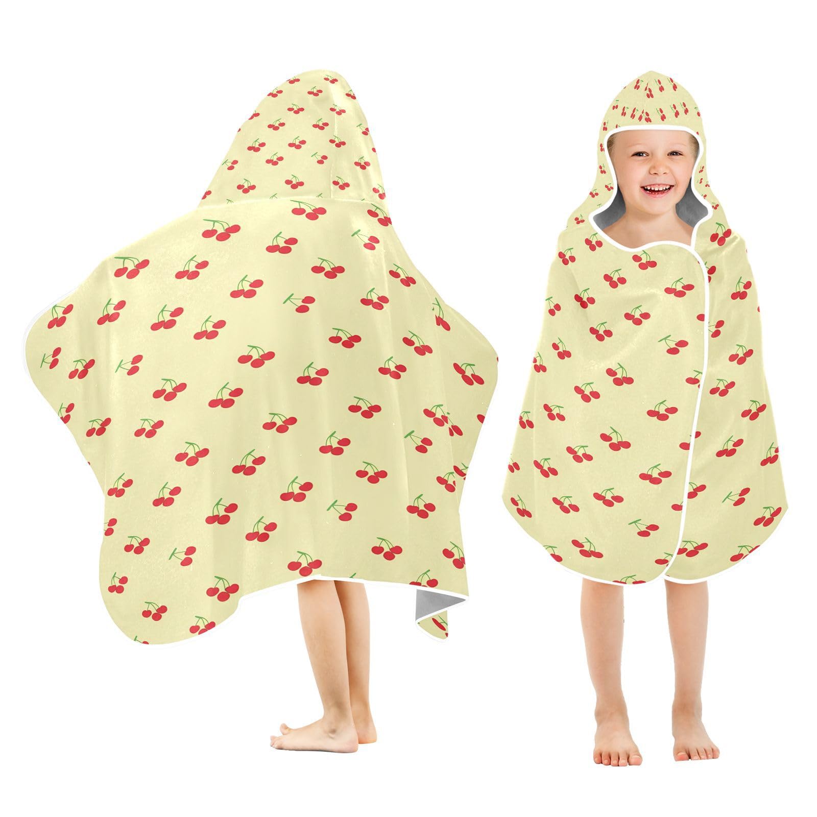 Nesatuwa Hooded Towel for Kids,Cherries Stems Yellow Kids Beach Bath Towels Soft Absorbent Quick Dry Poncho Towel for Girls Boys