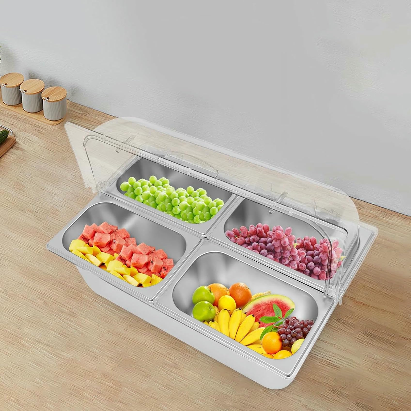 1 Set für Salatbar, Buffet-Station, Lebensmittel-Servierbehälter, Lebensmittel-Servierdisplay mit Deckel, kalte Speisen, Buffet-Servierer für Zuhause, Hotel, Einkaufszentrum~/