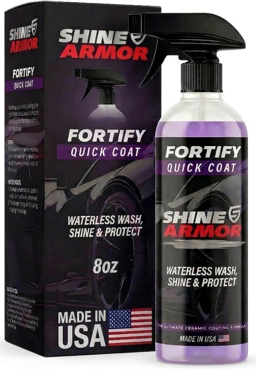 Shine Armor Fortify Quick Coat 3-in-1 Ceramic Spray Wax: Waterless Car Wash, High Gloss Coating - 8oz