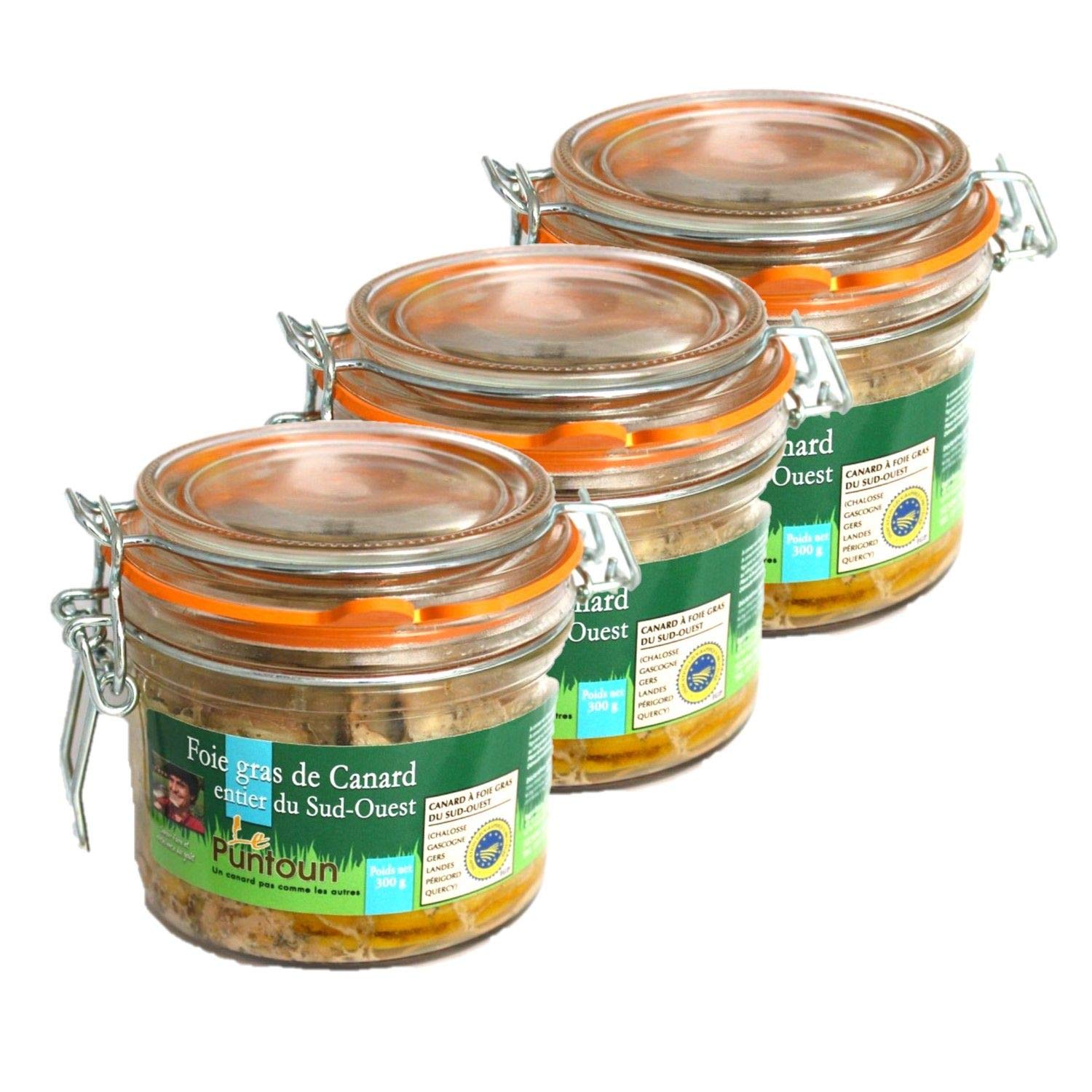 Lot 3x Foie gras de canard entier du Sud Ouest IGP - La Ferme du Puntoun - bocal : 300g