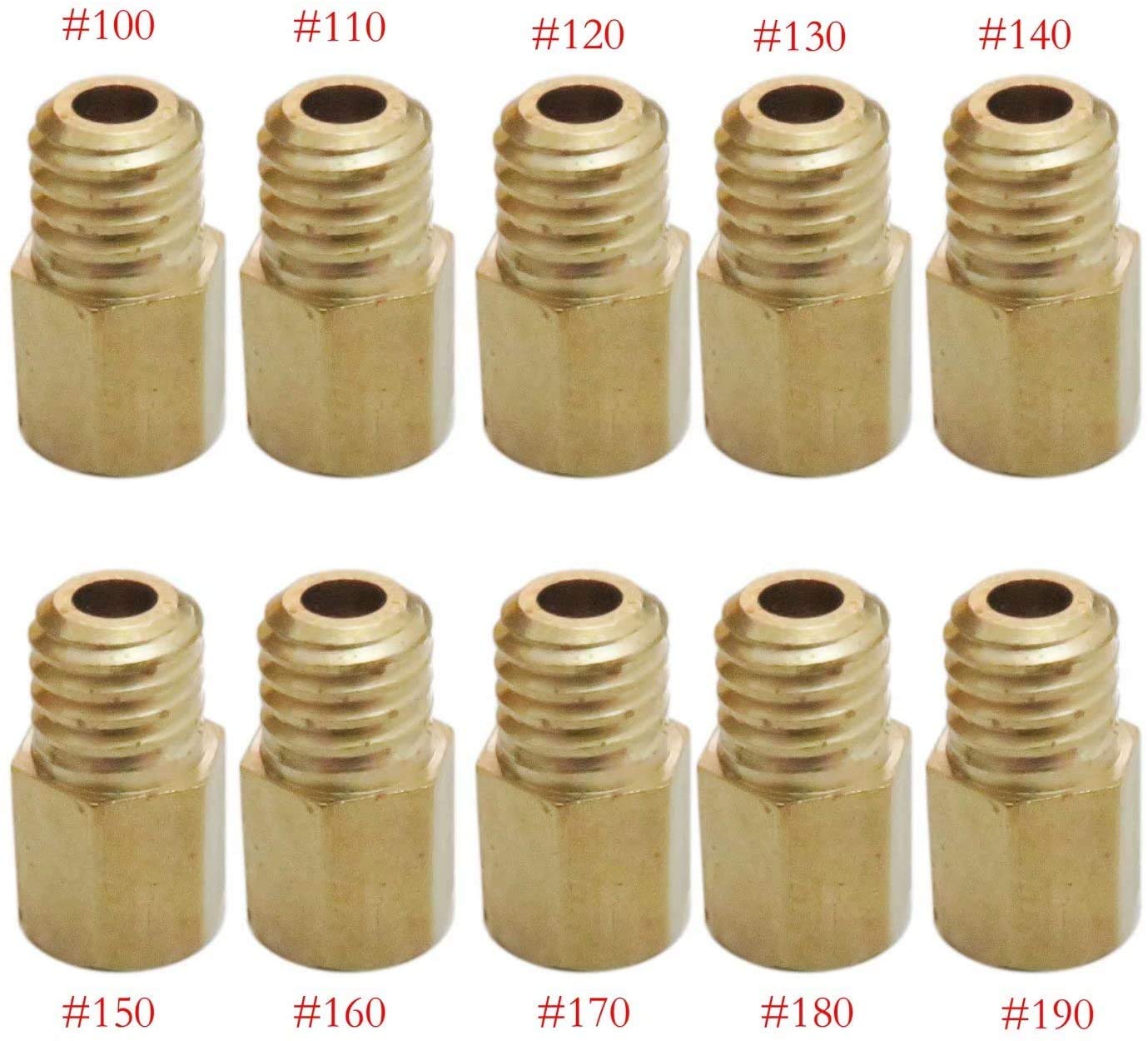Moostore 10pcs Hex Style Main Jet for Mikuni VM TM TMX carb 00 110 120 130 140 150 160 170 180 190
