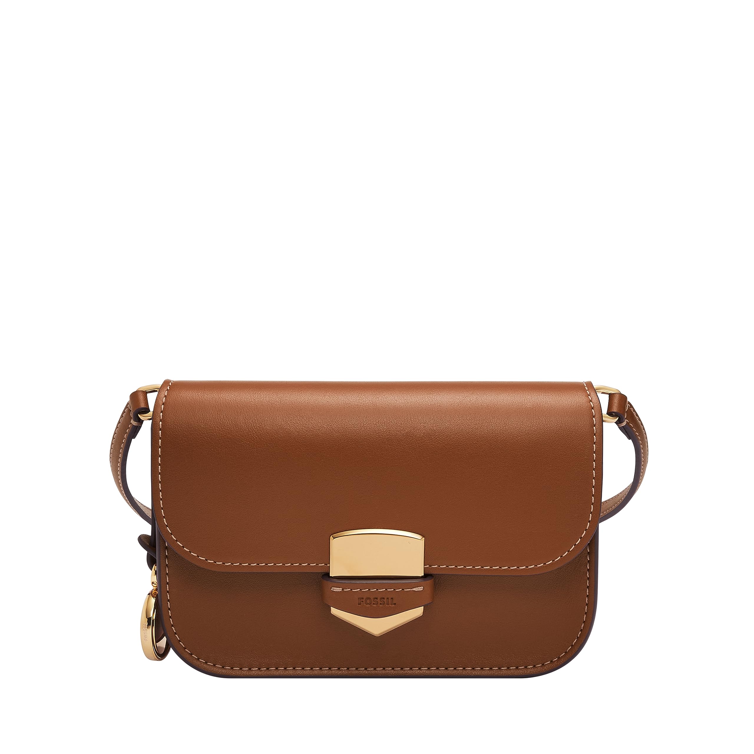 Fossil Women's Lennox Leather Large or Small Flap Crossbody Purse Handbag, Brown Small, Small