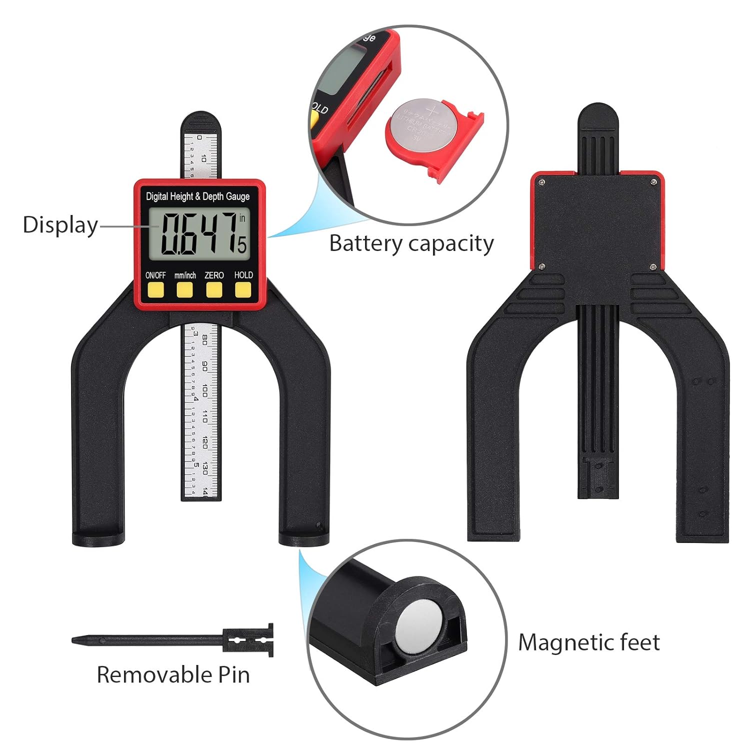 Proster 200mm 360°Angle Finder Data Hold LCD Angle Ruler One Key Zeroing 80mm 3 1/8" Magnetic Height Gauge Depth Gauge for Woodworking Construction Home Decoration : Industrial & Scientific