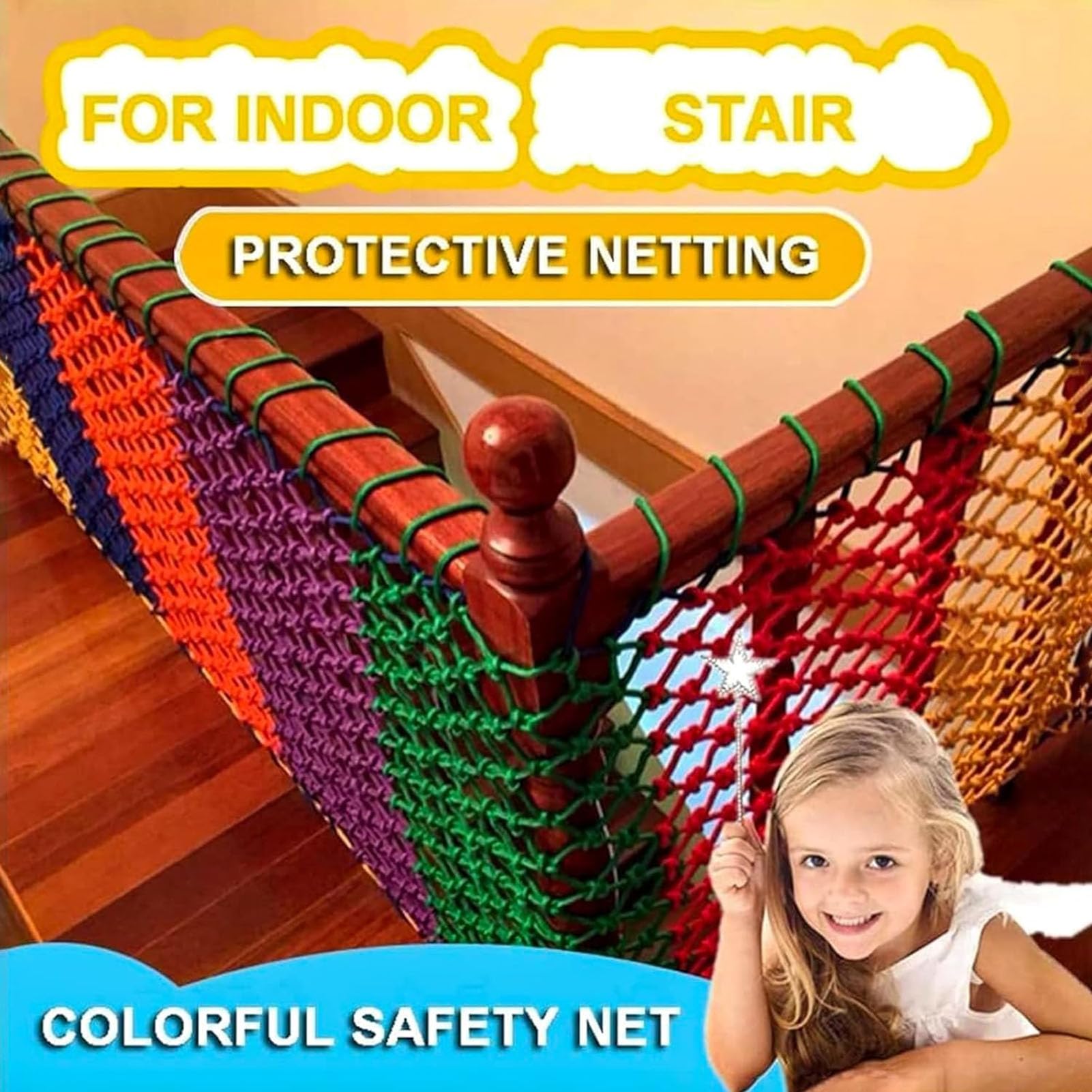 Playground Netting Balcony Stairs Protection Net,Tree House Safety Climbing Net Woven Rope,Outdoor Patios Railings Anti-Fall Rope Net(Size:3Mx4M(9.8FTx13.1FT))