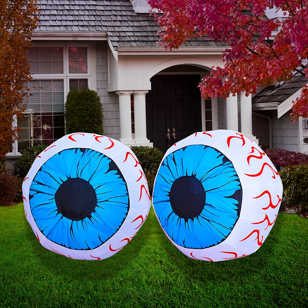 Joiedomi 3Ft Halloween Inflatable Large Set of Eyes, Light Up Eyeball with Build-in LEDs, Blow Up Inflatable for Halloween Party Indoor, Outdoor, Yard, Garden, Lawn Decorations for Yard (Blue)
