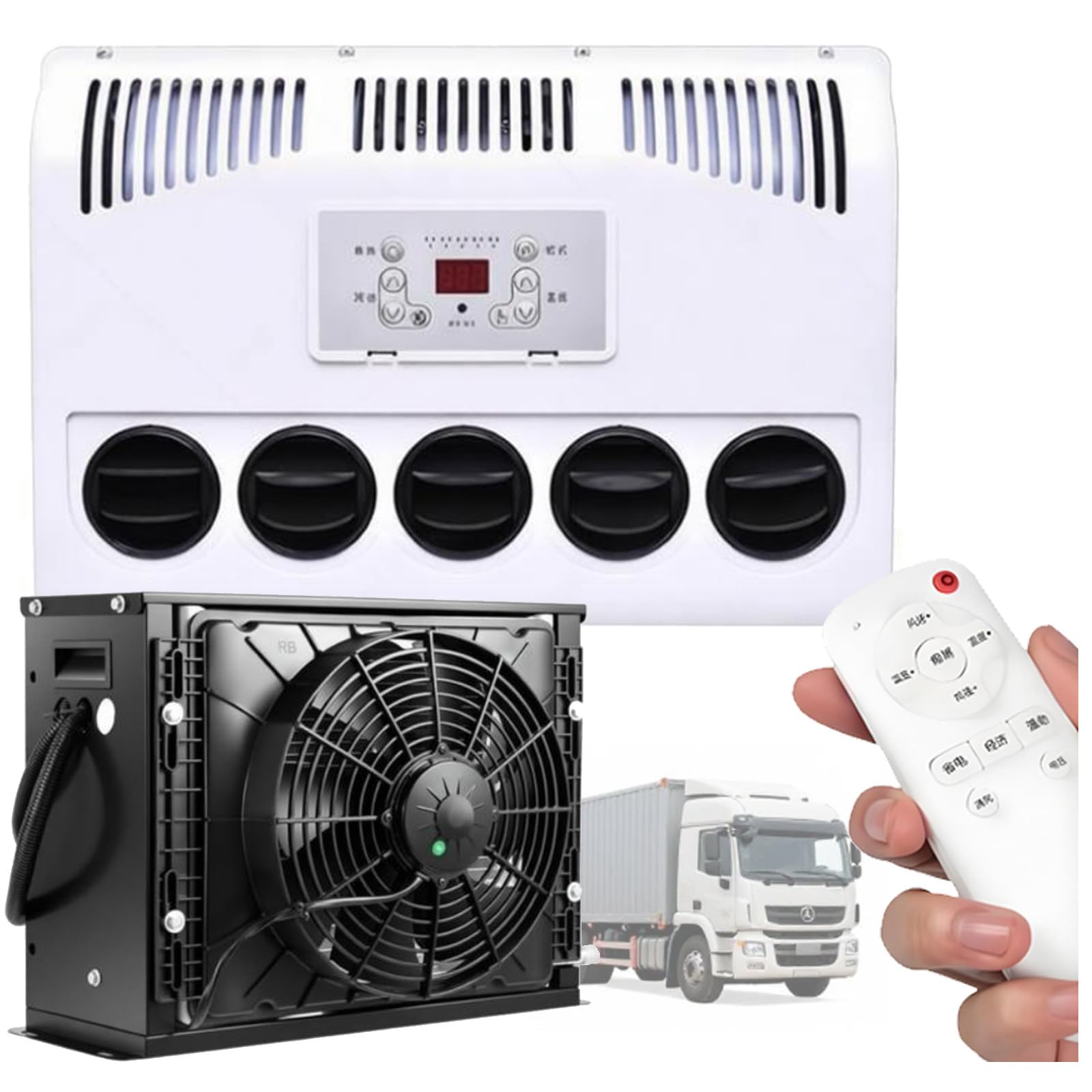 DOZPAL Truck Cab Air Conditioner, Mini Split RV Truck Air Conditioner AC Unit for Semi Trucks Bus RV Caravan Fast Cooling Low Noise, Remote Control Black-24V
