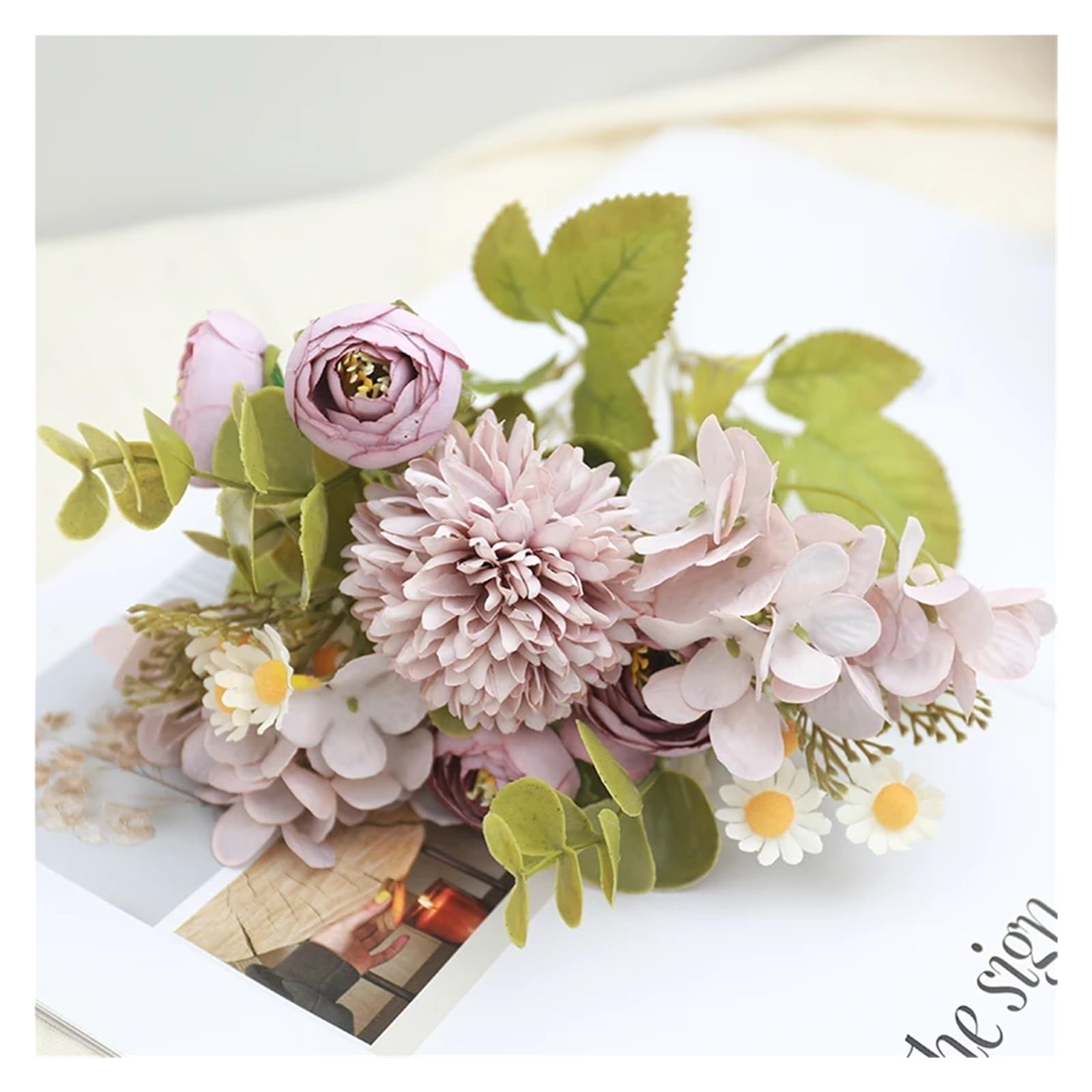FonHNDG Artificial Flower Branches Delicate Silk Rose Tea Bud Sunflower Wedding Decoration Home Dandelion Hydrangea Artificial Flowers(Color4)