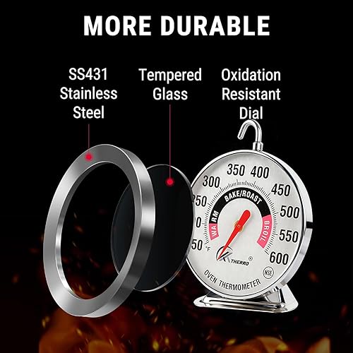 Miniatura 4 de CloudHand Termómetro de horno de 150-600 F Medidor de temperatura de horno profesional preciso para hornos de gaseléctricos, termómetro de lectura
