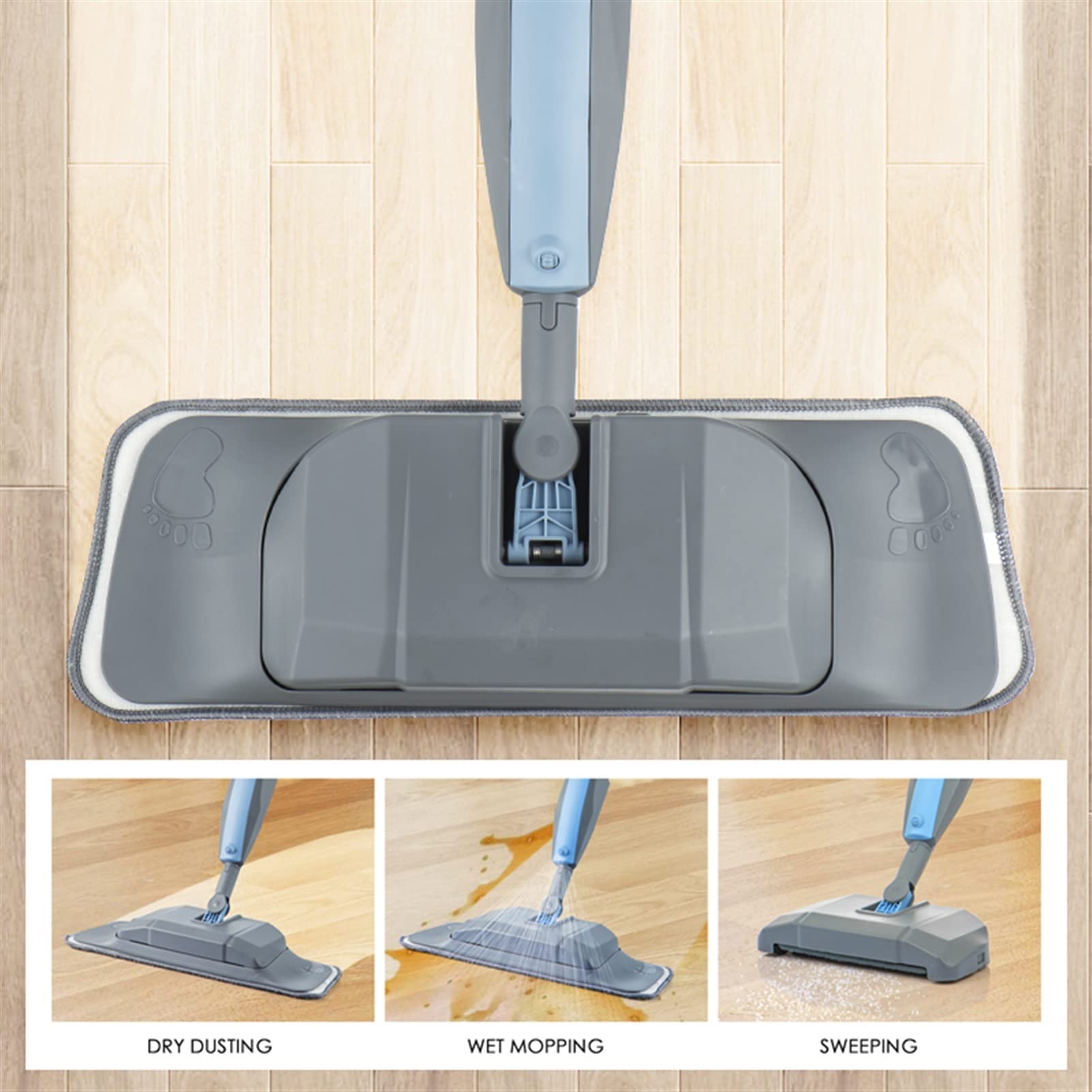 fregar 3 en 1 Spray MOP y Sweeper Machine Cleadera de aspiradora Piso duro Limpieza plana Juego de herramientas de limpieza a mano HOMBRE MANO 360° Rociador rotativo Fregona con almohadillas de reemp