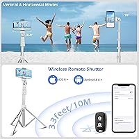 Vista 5 de Sensyne Trípode de teléfono de 67" y palo para selfie, soporte extensible para iPhone con control remoto inalámbrico y soporte para teléfono