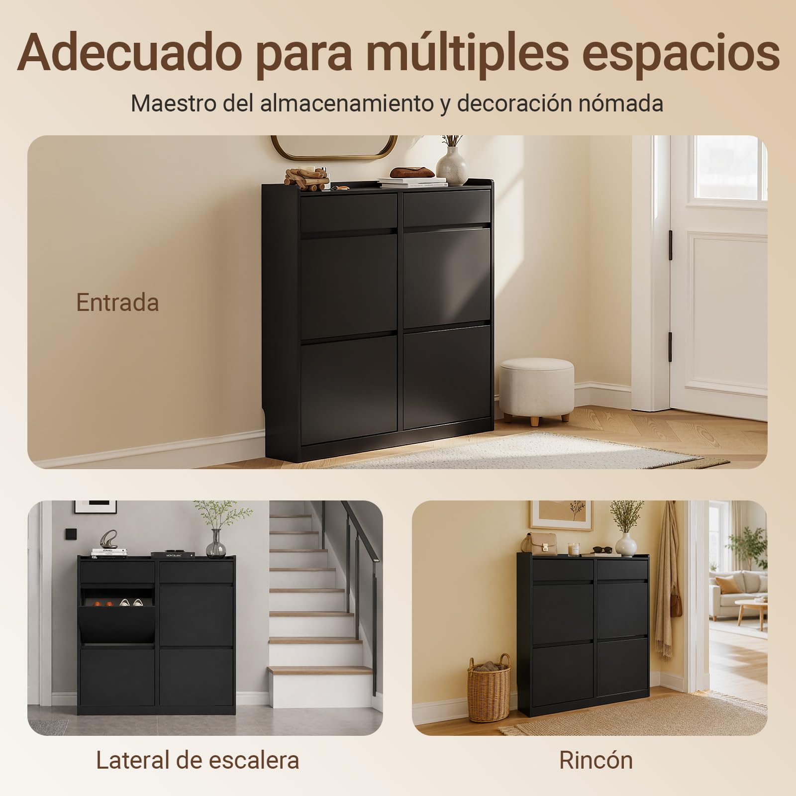 SoBuy Zapatero con 4 Abatibles y 2 Cajones 19 cm Entrada | Gran capacidad de almacenaje, diseño estrecho ideal para pasillo, recibidor y apartamentos pequeños, FSR169-SCH