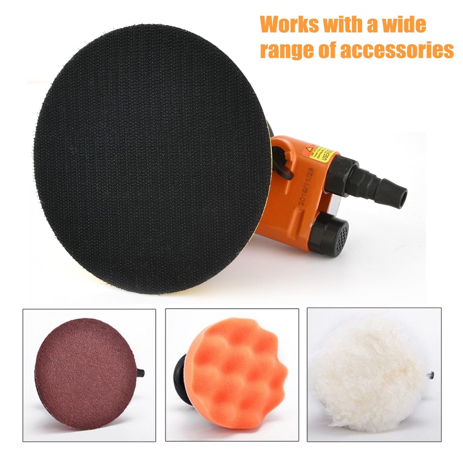 Lijadora excéntrica industrial de aire comprimido de 125 mm, 10000 rpm, lijadora neumática de alto rendimiento para coche y madera (Orange)