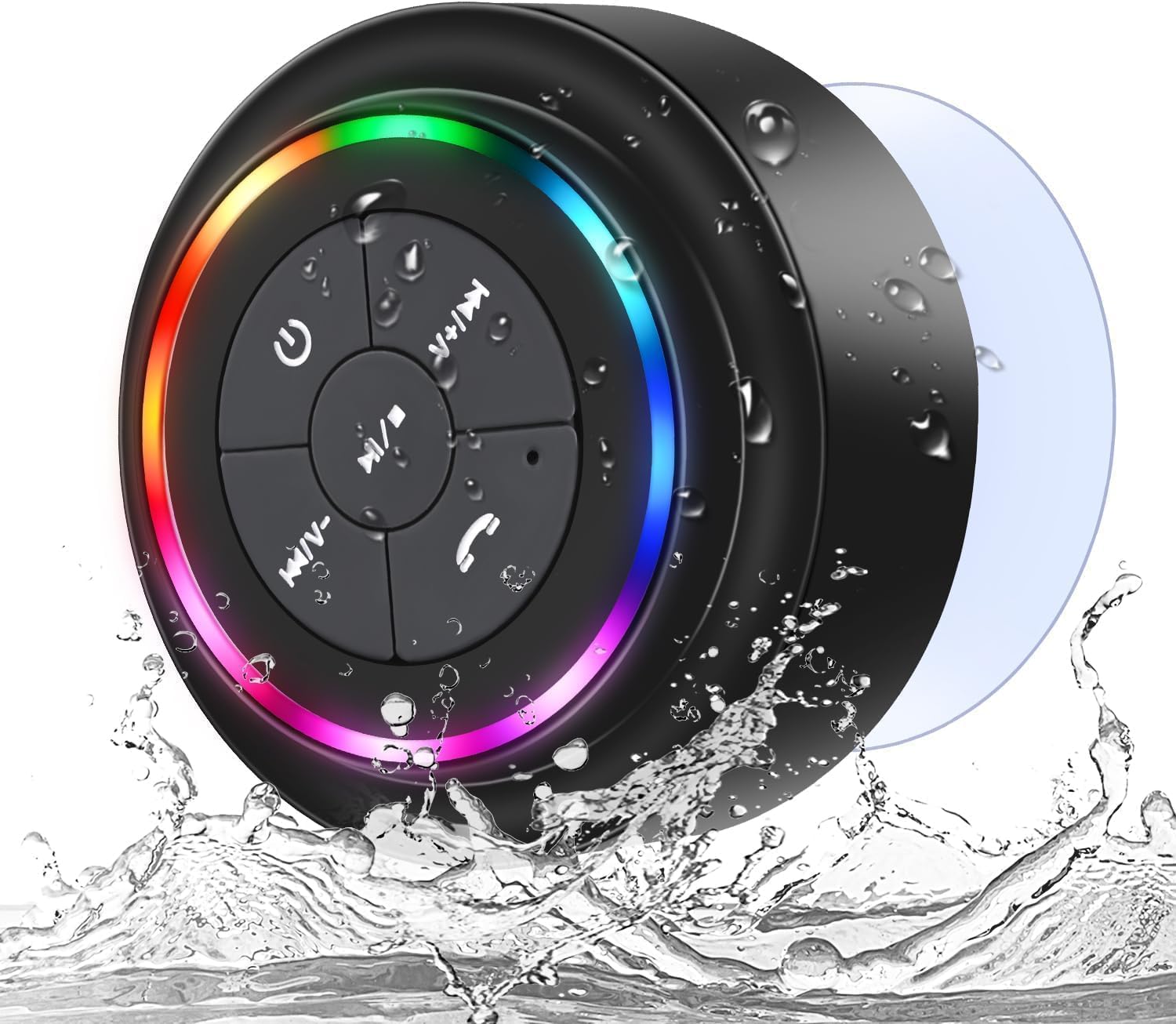 HAISSKY Bluetooth Shower Speakers,Waterproof Bluetooth Speaker with RGB Lights IPX7 Waterproof Wireless Speaker with Suction Cup HD Sound Pairs to Phones,Tablets, for Bathrooms,Outdoor,Party,Beach