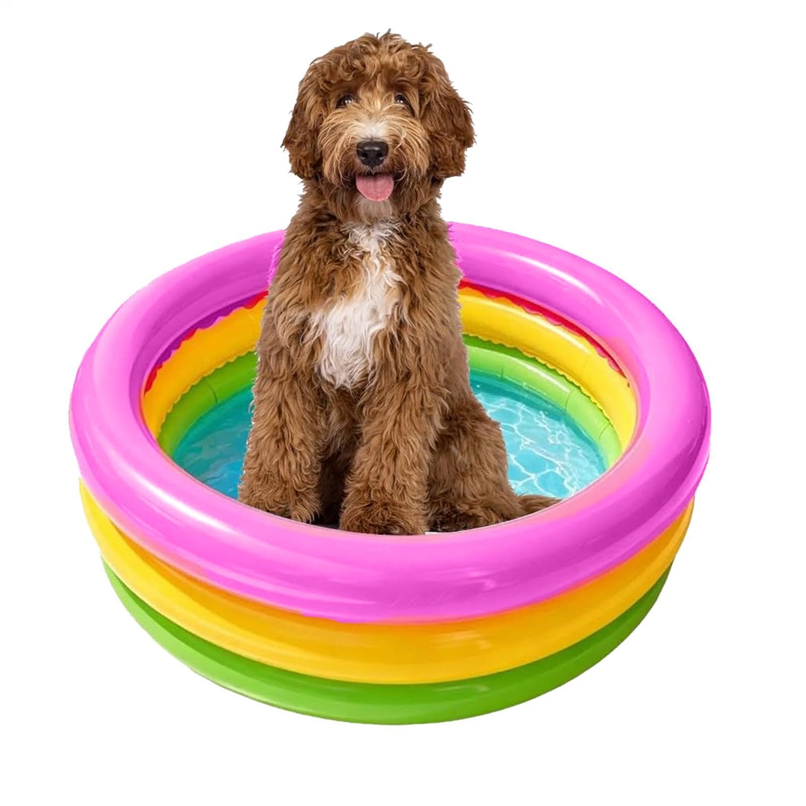 Portable Dog Paddling Pool, Rainbow Foldable Swimming Pool for Kids