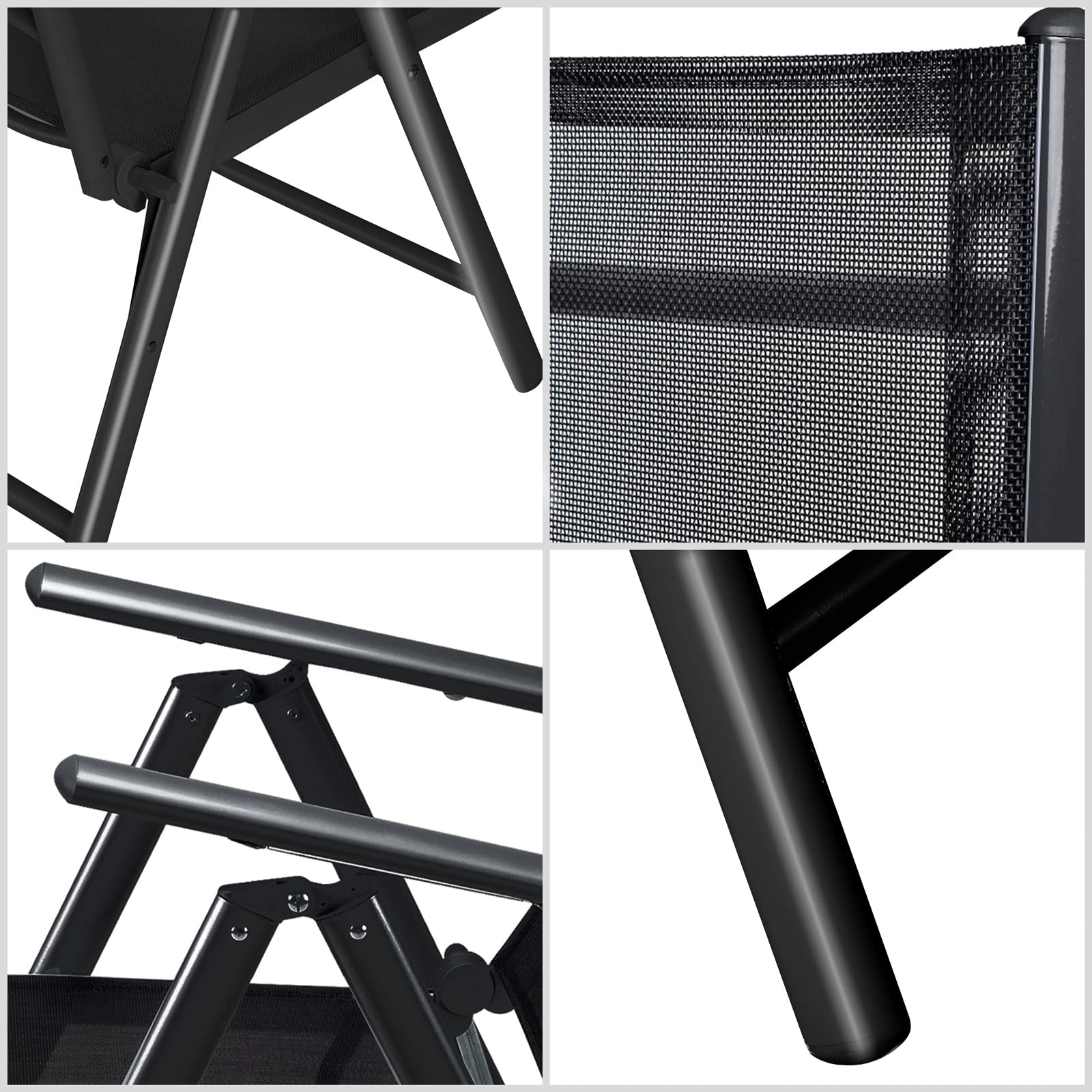 CASARIA® Sillas de Jardín Plegables Set de 2 Respaldo Alto Ajustable en 8 Posiciones Reclinables Aluminio Resistentes Intemperie Carga 120Kg Estables Exterior Terraza Balcón