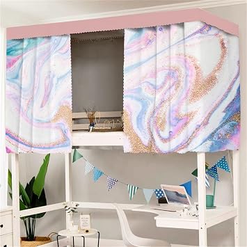 FANSU Students Dormitory Bunk Bed Curtain, Marble Pattern Cabin Bunk Bed Tent Curtain Breathable Dustproof Lightproof Single Sleeper Privacy Shading Cloth for Home School Dorm Pink,1.5x2m