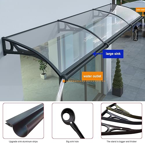 Miniatura 3 de Toldo curvado para ventana, con fregadero, cubierta de policarbonato transparente, toldo de jardín, patio, porche, toldo, protección UV, lluvia,