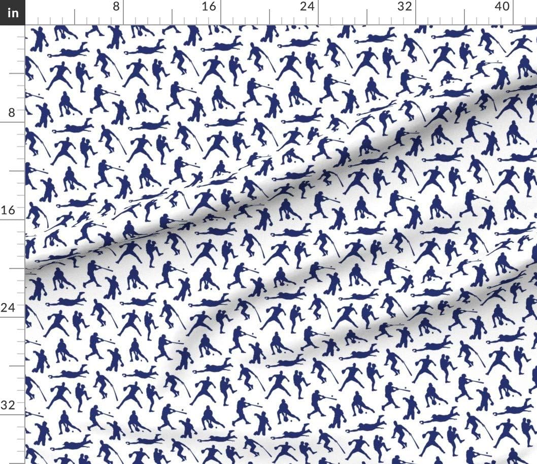 Spoonflower Fabric - Baseball Players Dark Blue Sports Men Thin Line Kids Printed on Petal Signature Cotton Fabric by The Yard - Sewing Quilting Apparel Crafts Decor