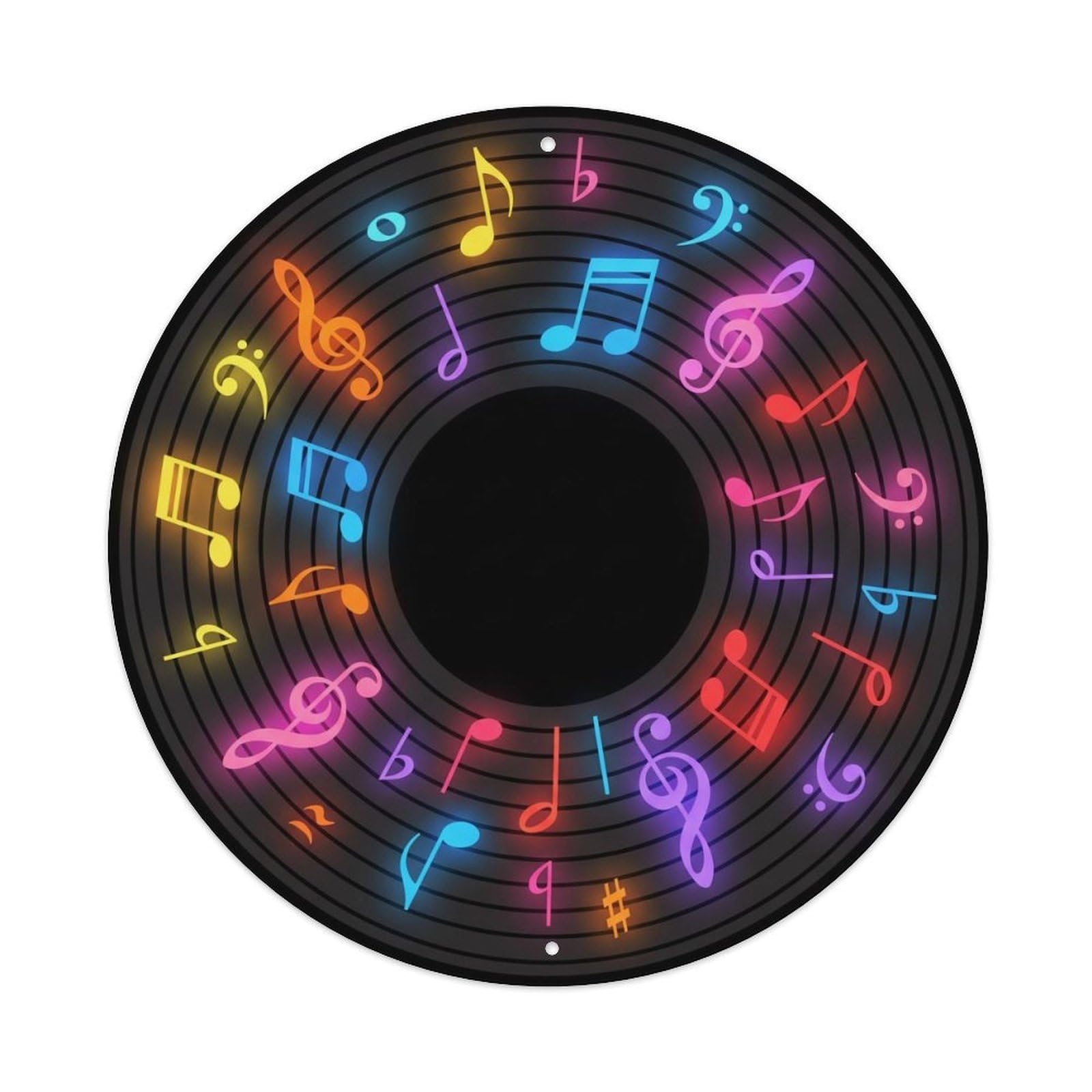 Colorful Music Vinyl Records Rainbow Glow Symbols Metal Tin Sign