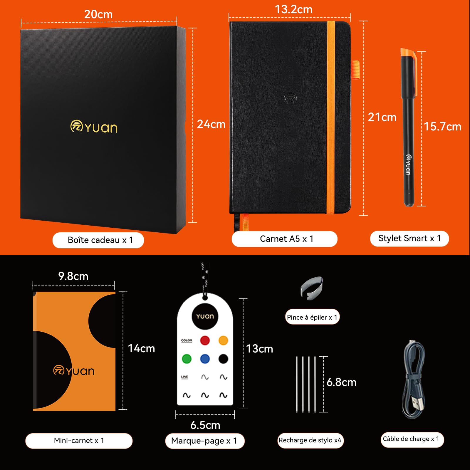 Yuan Smart Writing Set – Digital Notebook with Smart Pen, Connected Notebook,Synchronisation en temps réel. Inclut un mini carnet, des recharges de rechange et un câble de charge,Pour tous les publics