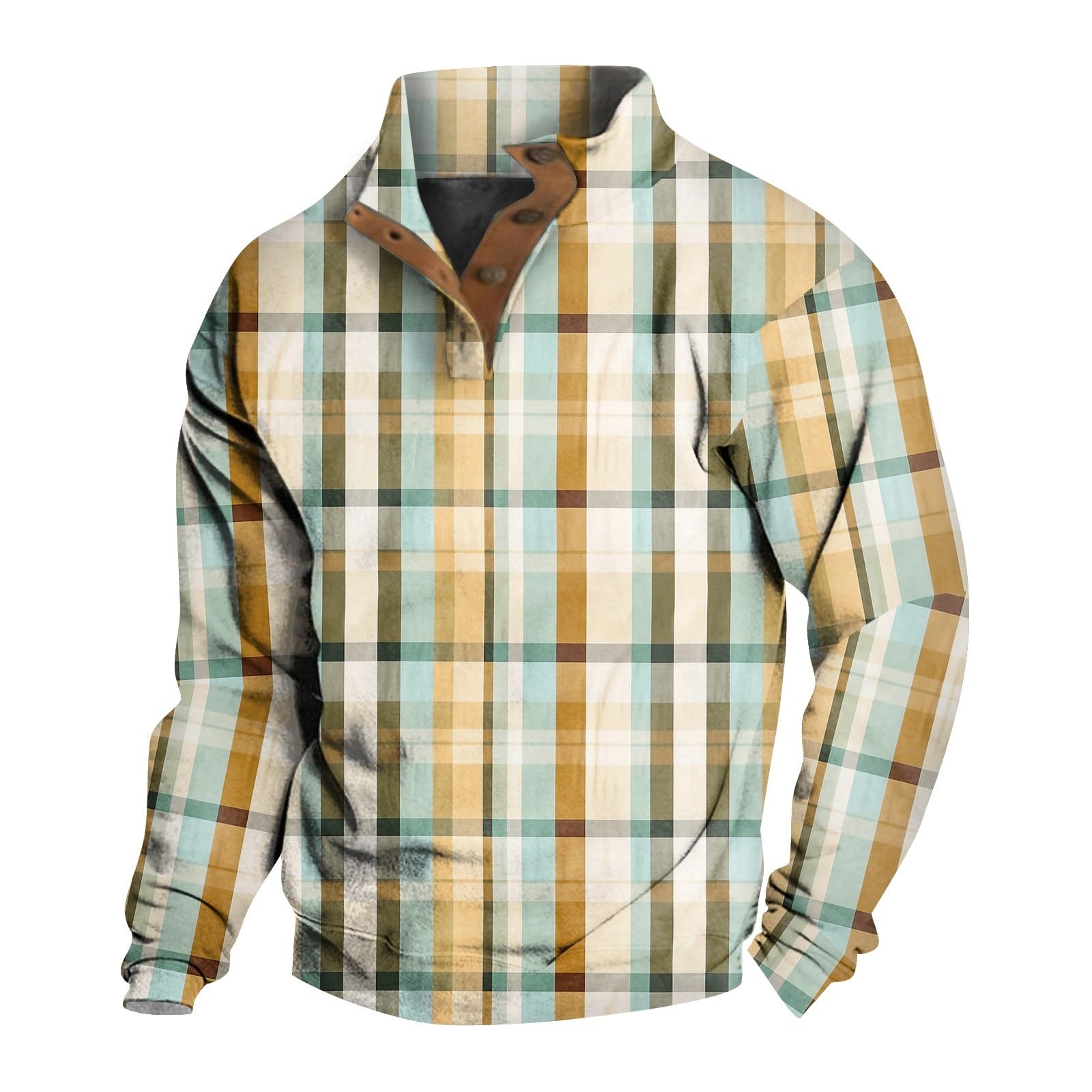 AzeraliaHoodies for Men Standing Collar Long Sleeve Sweatshirt Quarter Button Print Pullover Daily Wearing Top