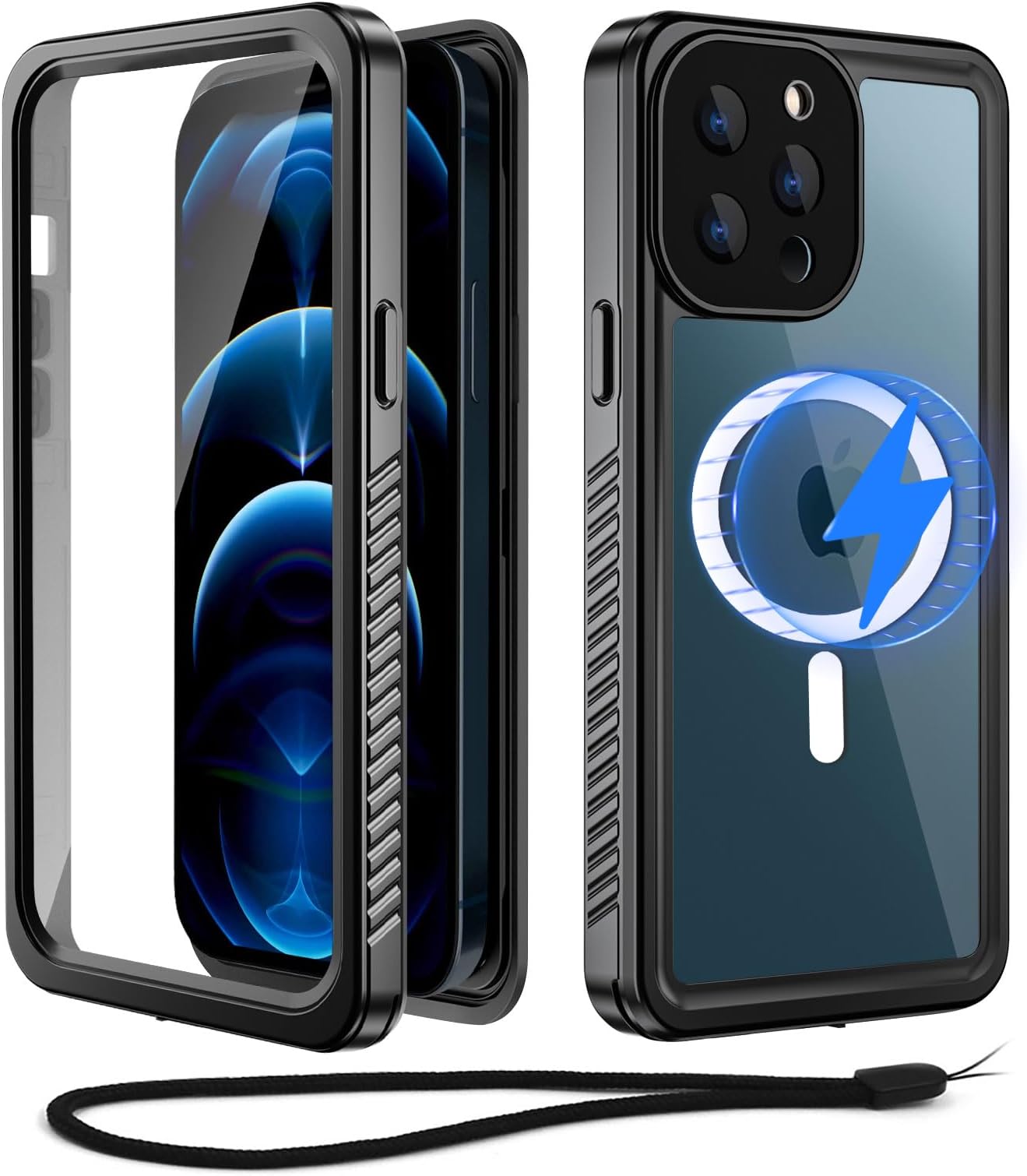 Beeasy for iPhone 12 Pro Max Case IP68 Waterproof, Compatible with MagSafe, 360 Full Body Heavy Duty Cover with Built-in Screen Protector, Shockproof, Dustproof, Magnetic Protective Phone Case, Black