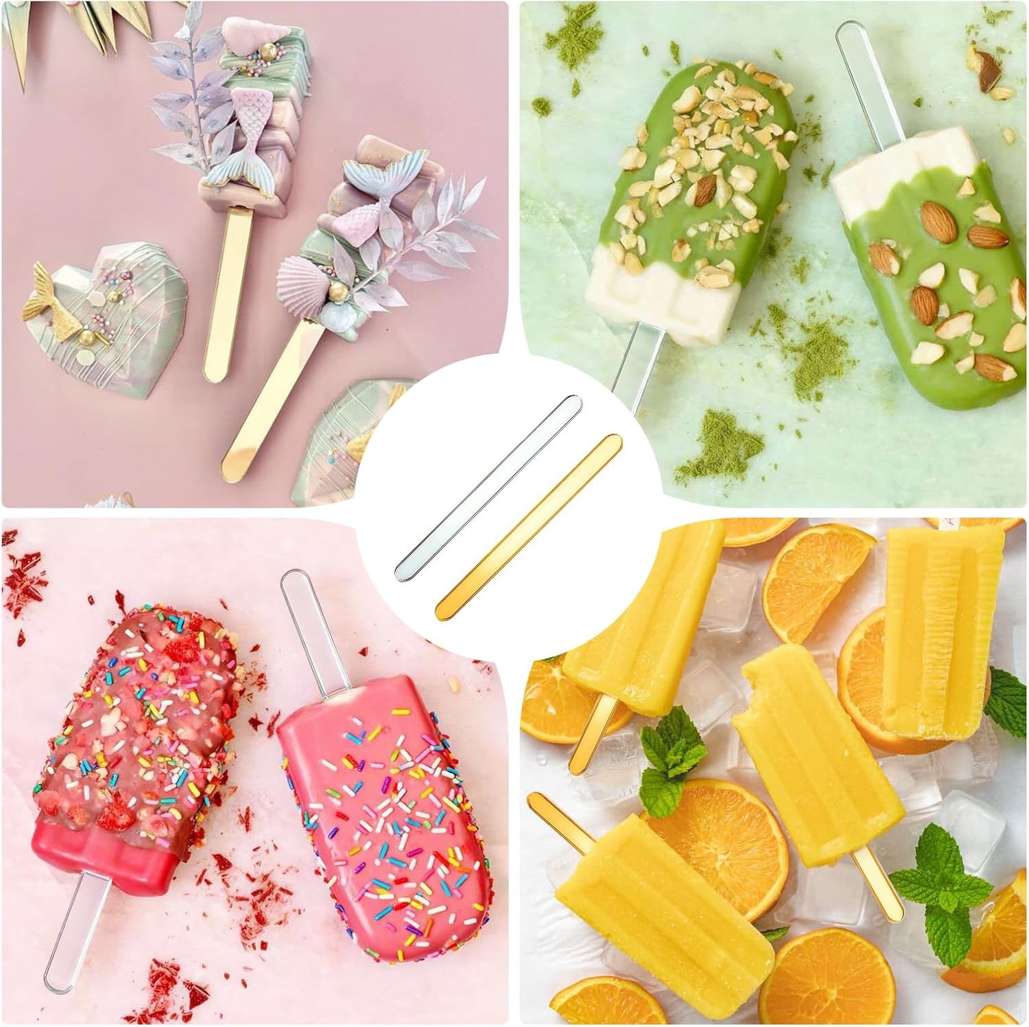 100 Pieces Per Pack Clear,4.45-Inch Standard Length Cakesicle Sticks,Acrylic,Plastic Popsicle Sticks,Popsicle Sticks for Food Suitable for Ice Cream,Popsicles