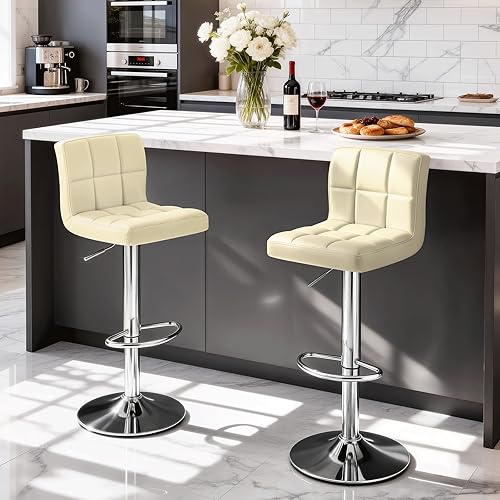 Miniatura 48 de Magshion Juego de 2 taburetes de bar, modernos taburetes de bar giratorios de piel sintética con respaldo, sillas de bar cuadradas ajustables sin