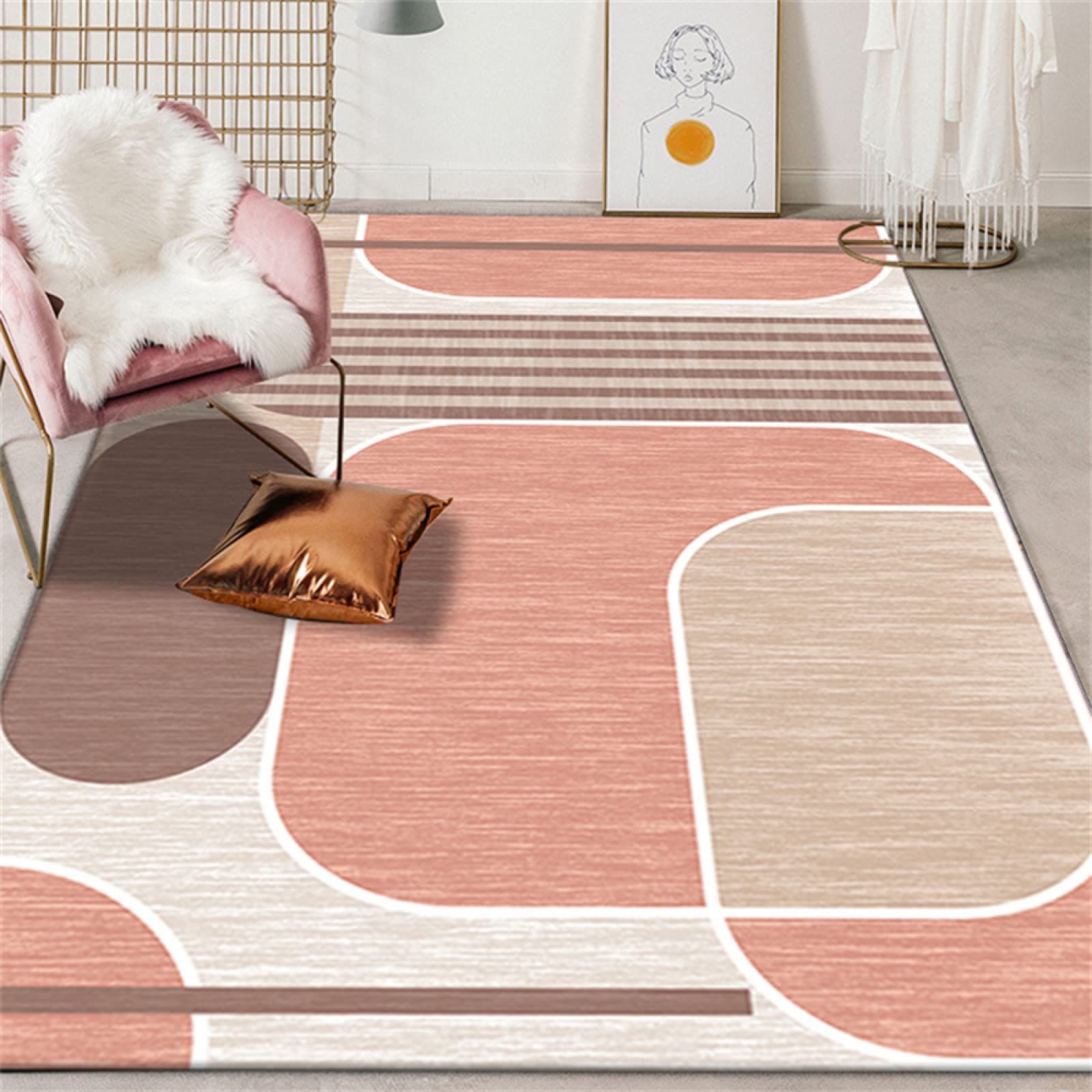 Alfombras infantiles para habitacion niña de 100x200cm lavables con acabado moderno rosa