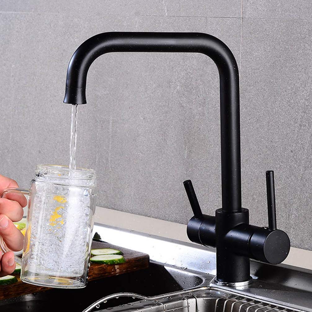 ZYCHSJXA Black Double Bend Kitchen Water Purifica Faucet with Filtered Spout Tap Bronze Sink Mixer Crane,Orb