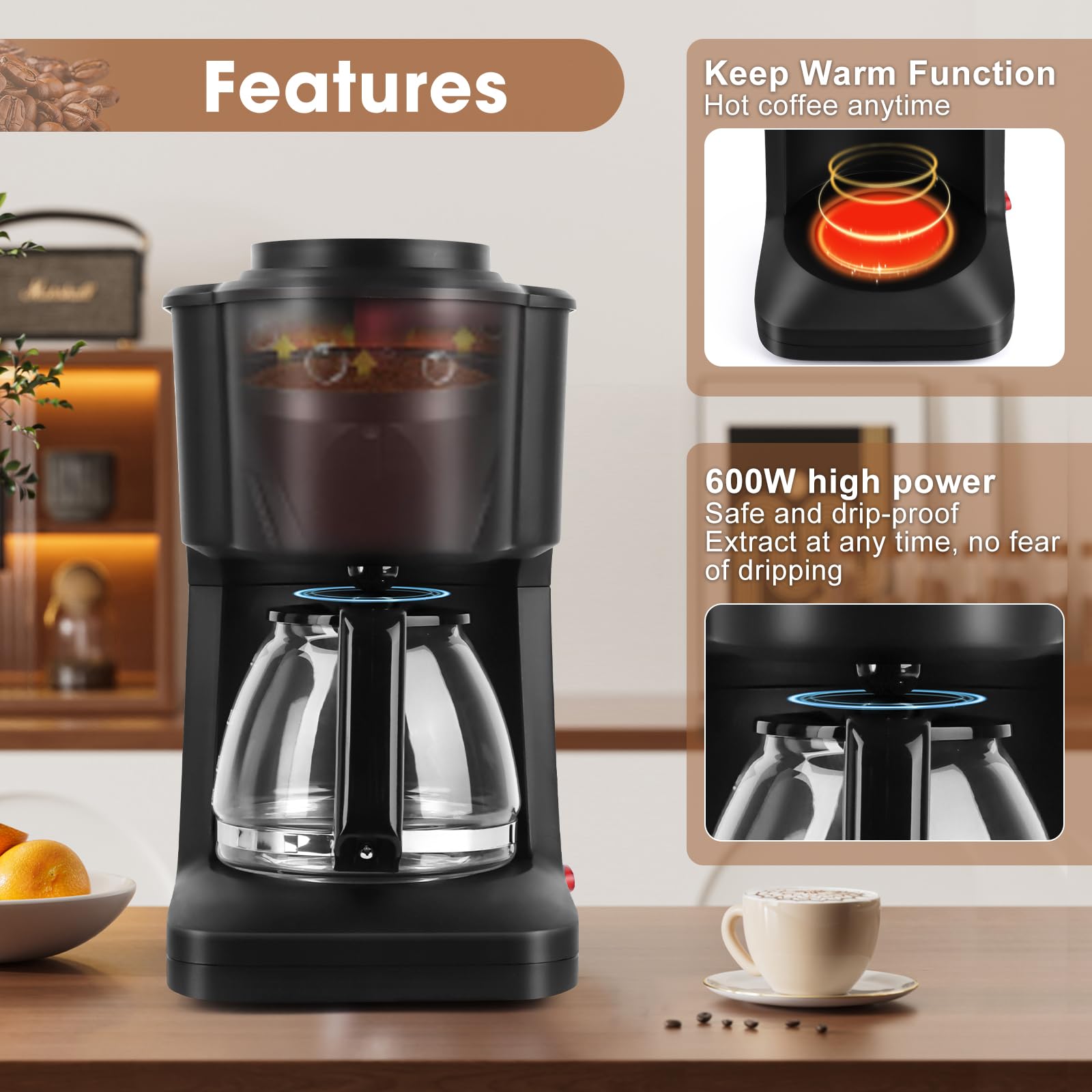 Cafetière Filtre Progress EK6160PVDE - 1,5L 10 Tasses - Carafe Verre Anti-Goutte - Maintien Chaud 40 Min - 1080W