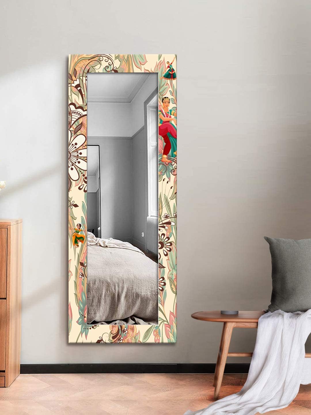 999STORE Printed Large Wall Mirrors Mirror for Bedroom Full Length Traditional Dance of India Large Long Big Full Length Mirror (MDF_18X48 Inches) MirrorBMP356