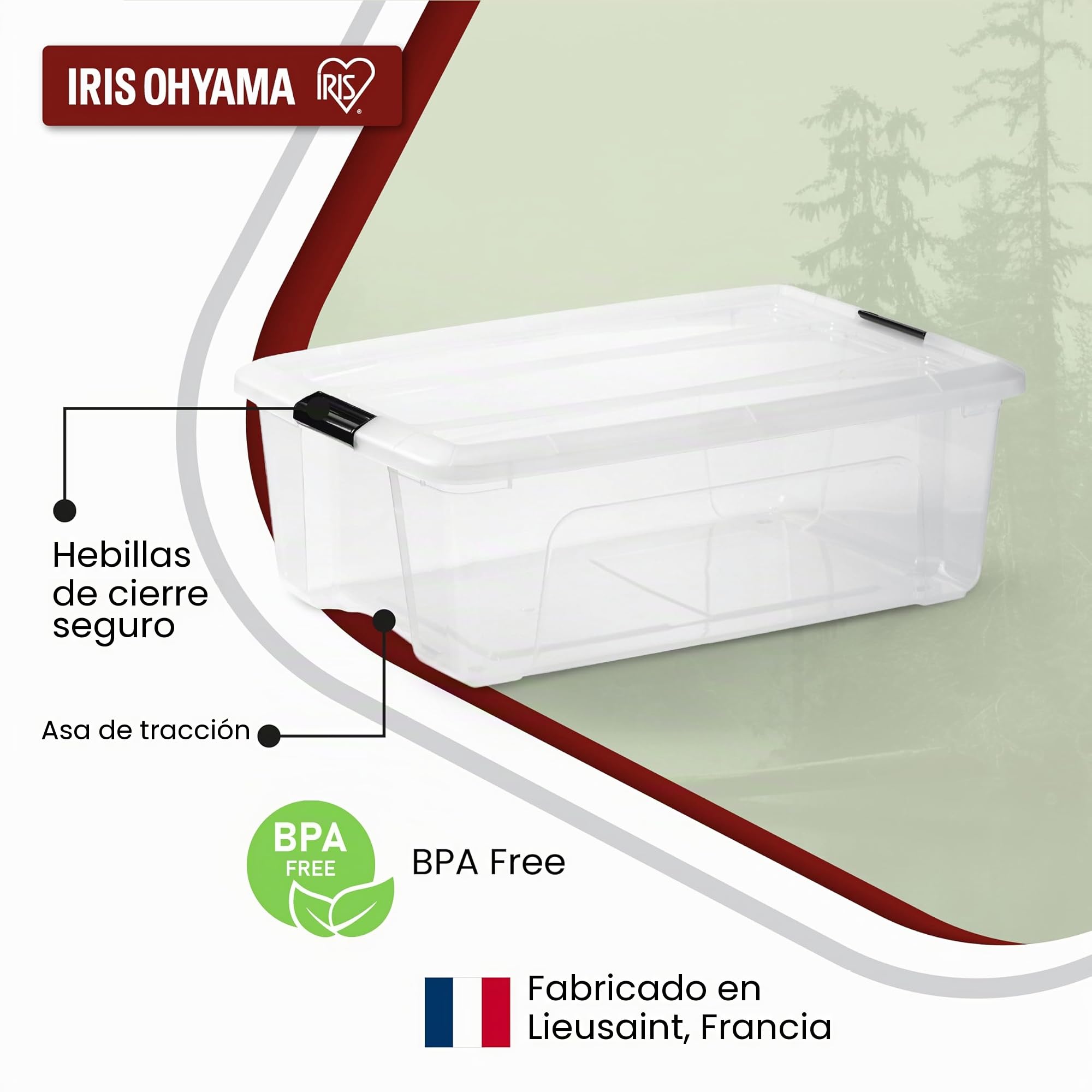 Iris Ohyama 6 Cajas de almacenamiento con tapas, 30L, Transparente, Clips de Cierre, Duradero, Apilable, para Dormitorio, Armario, Oficina, Organizadora, Ropa, Libre de BPA, NTB-30