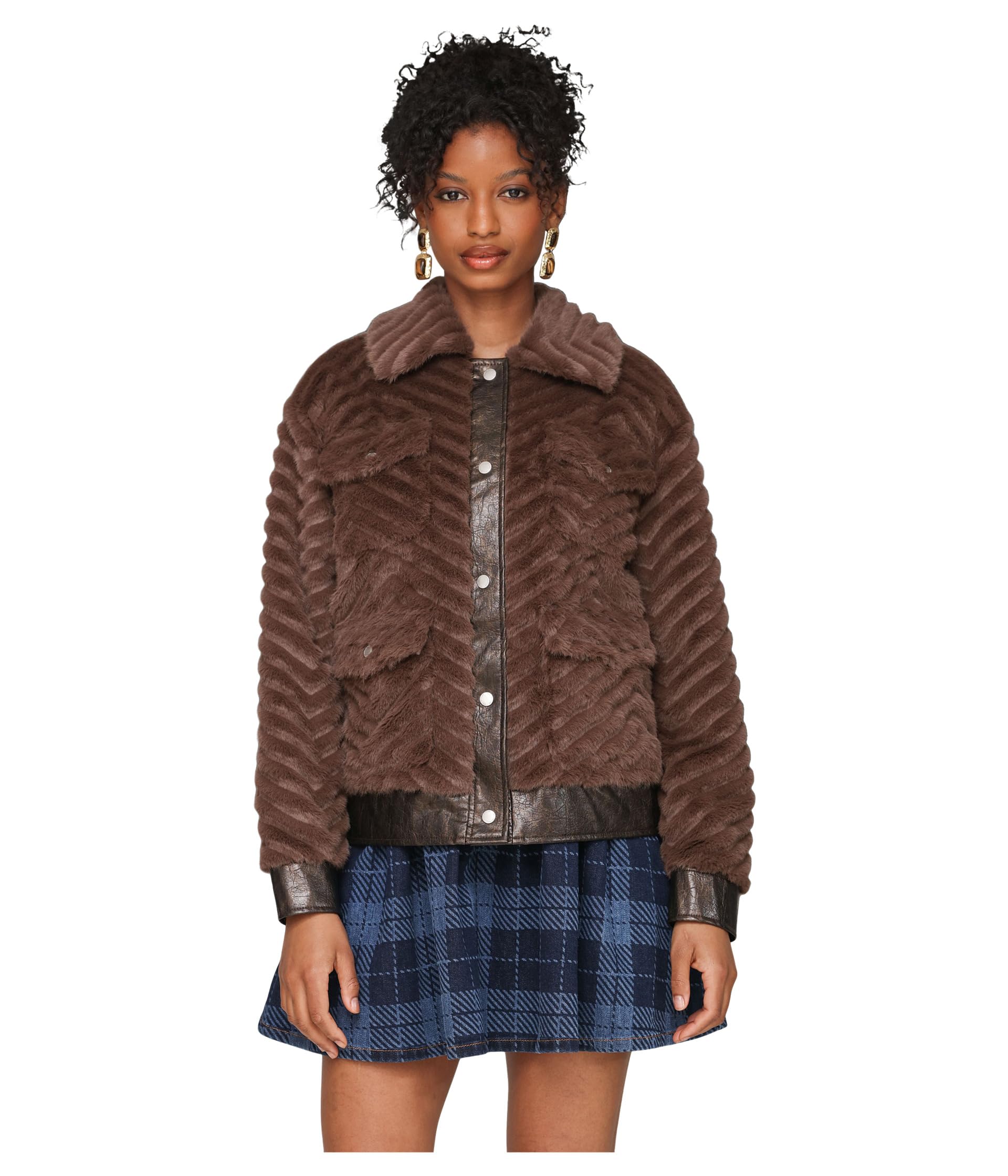 Avec Les Filles womens Faux Fur Trucket Jacket