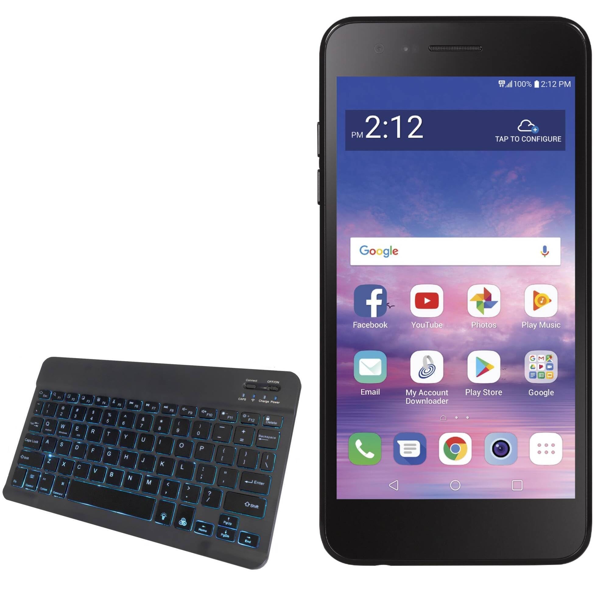 BoxWave Keyboard Compatible with LG Rebel 4 - SlimKeys Bluetooth Keyboard - with Backlight, Portable Slim LED 7 Colors - Jet Black