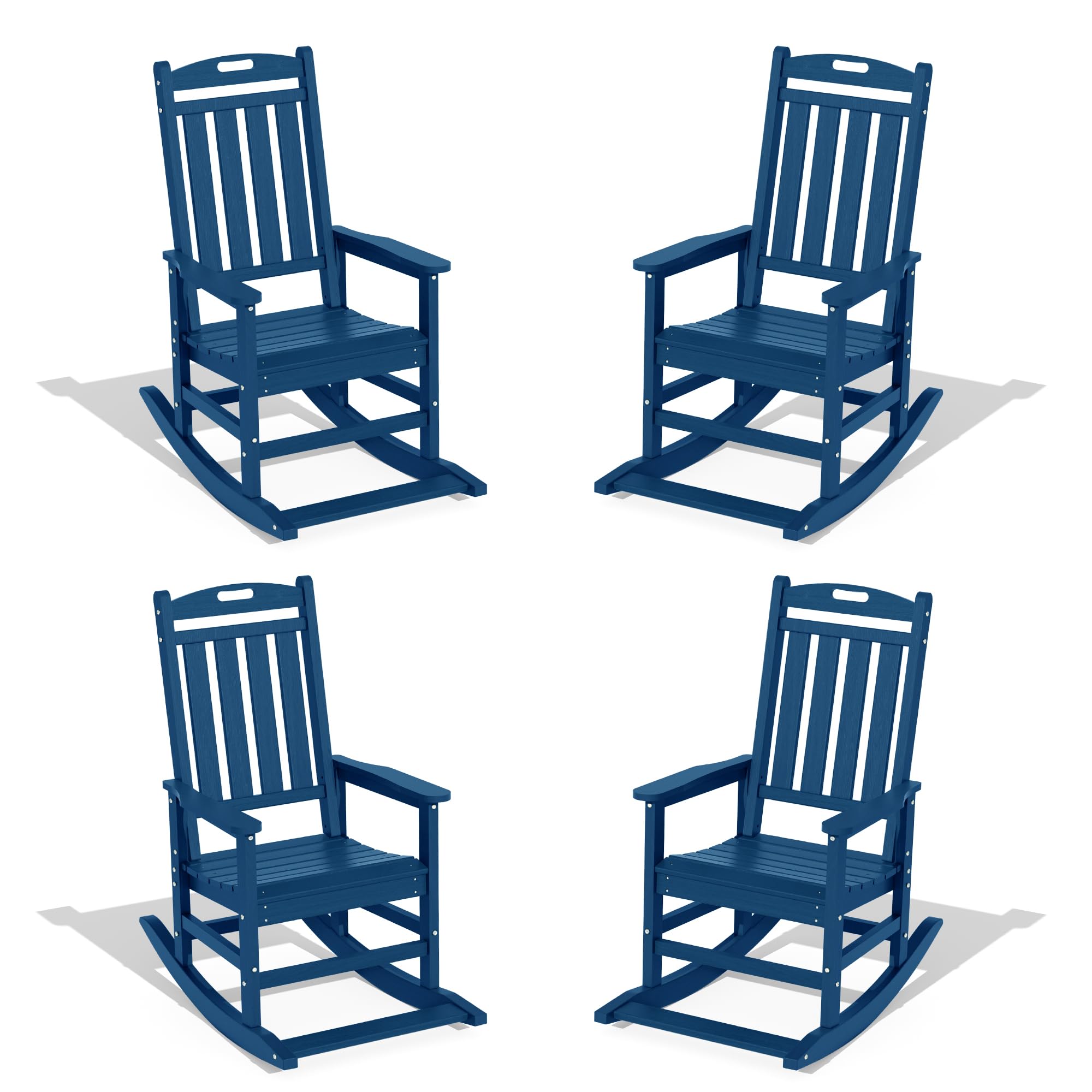 LOUNZY Outdoor Rocking Chair with Footboards Set of 4, HDPE Rocking Chair Patio Porch Rocker with 380lbs Support for Adult, Navy