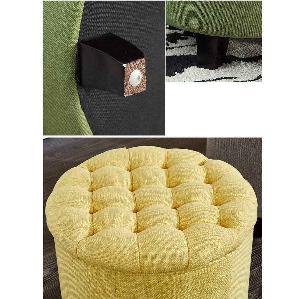 gzz Pouf contenitore Nordic Round con vano portaoggetti Pouf in tessuto di lino e cotone con poggiapiedi trapuntato con coperchio rimovibile,A02
