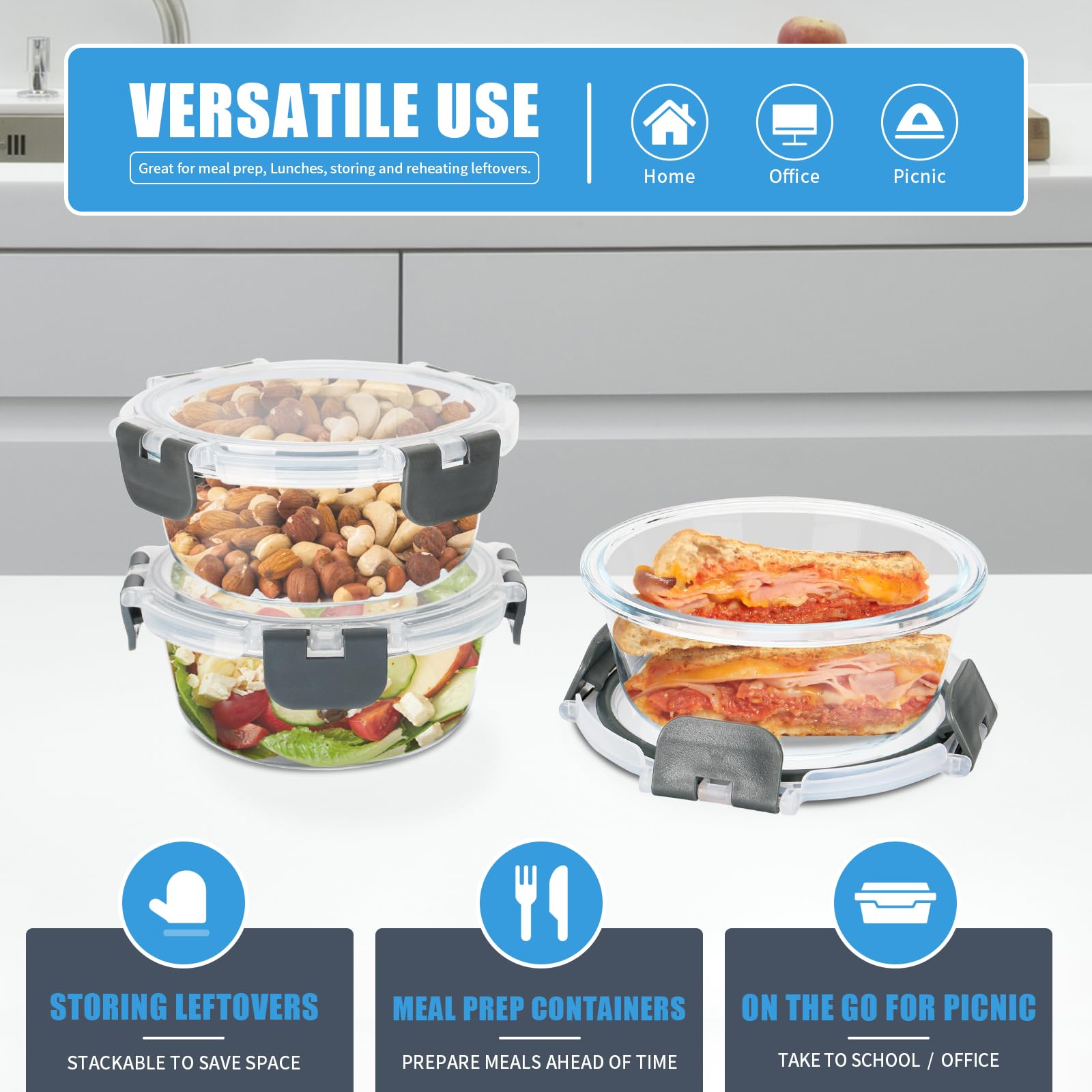 GULFLIN 12 Stück kleine Frischhaltedosen aus Glas mit Deckel, luftdicht, 370 ml, auslaufsicher, Mahlzeiten-Vorbereitungsbehälter-Set, gefrier- bis mikrowellengeeignet, spülmaschinenfest | Portionskontrolle, Glas Meal Prep Container, besonders für Einzelpo