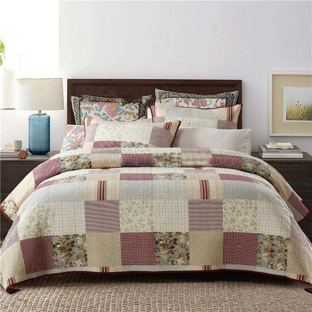 Sjdopulse Patchwork5 230X250cm Antique Chic Patchwork Bedspread With 2 Pillowcases Quilted Quilt Coverlets Washable Cotton Bed Blanket Throws, Patchwork16, 230X250cm