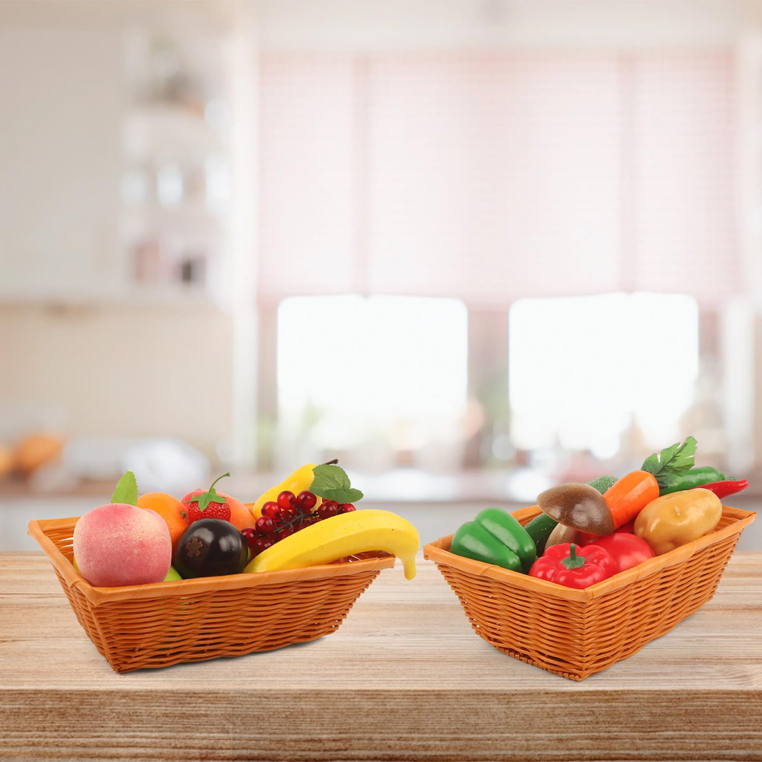 Nsmykhg 6 cestas tejidas para pan, cestas cuadradas de plástico pequeñas para alimentos y regalos, almacenamiento marrón para frutas, verduras, aperitivos, cestas vacías de cocina y restaurante, 11.8