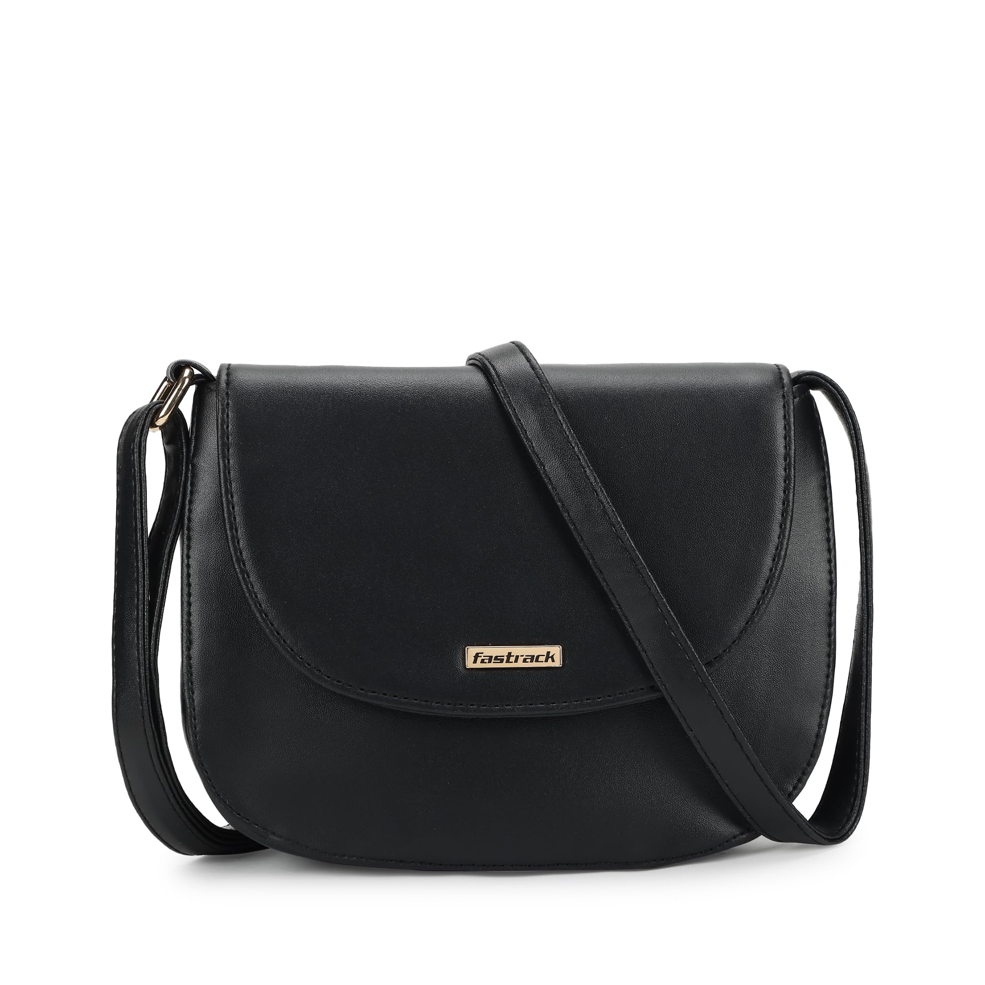 fastrack Double Compartment Sling Bag | Faux Leather Sling Bag With Magnetic Button Closure | Adjustable Shoulder Strap | Trendy Crossbody Bag For Girls | Trendy Women's Handbags, Black-picture-12