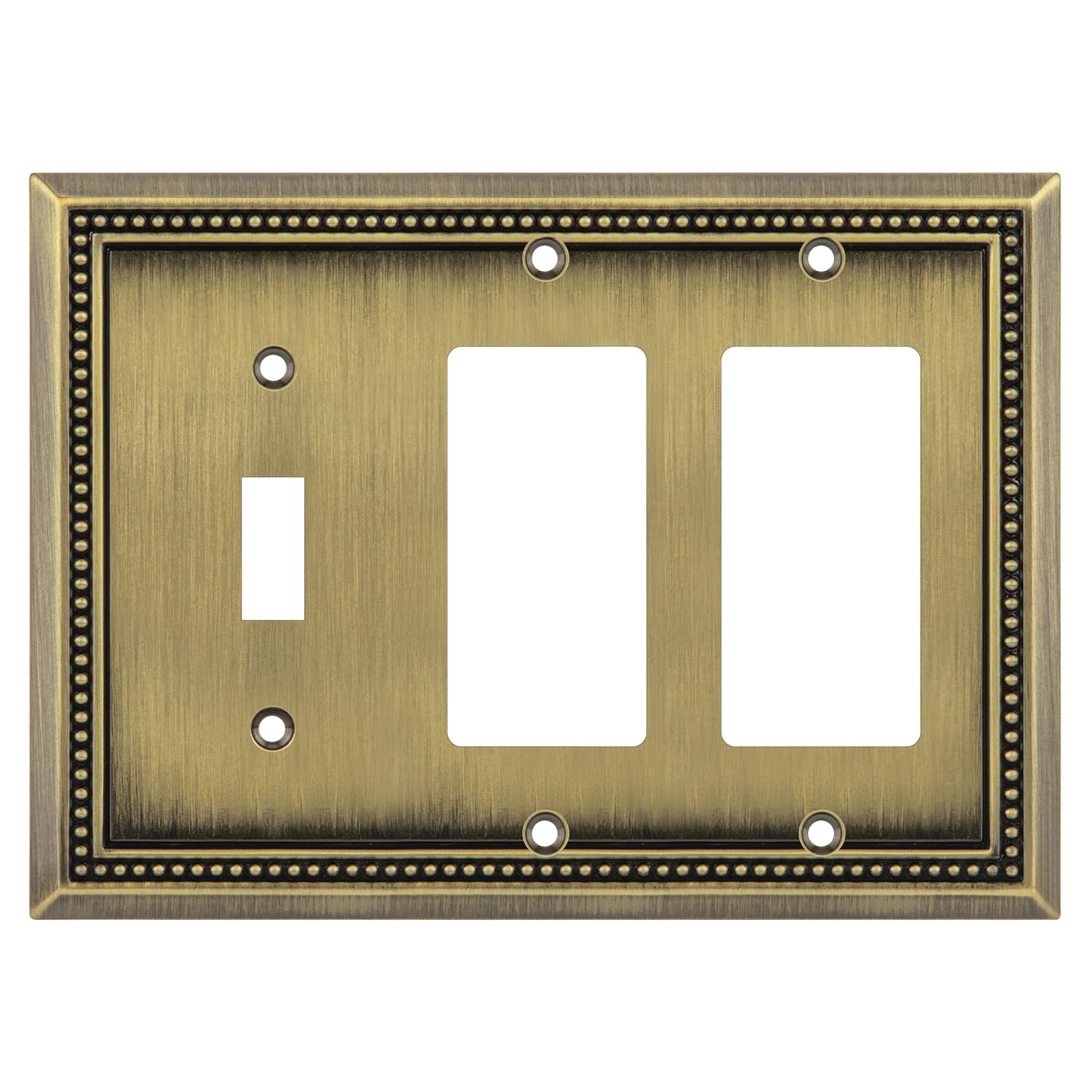 Henne Bery Sunken Pearls Heavy Duty Decorative Wall Plate Switch Plate Outlet Cover (Single Toggle/Double Decorator, Antique Brass)