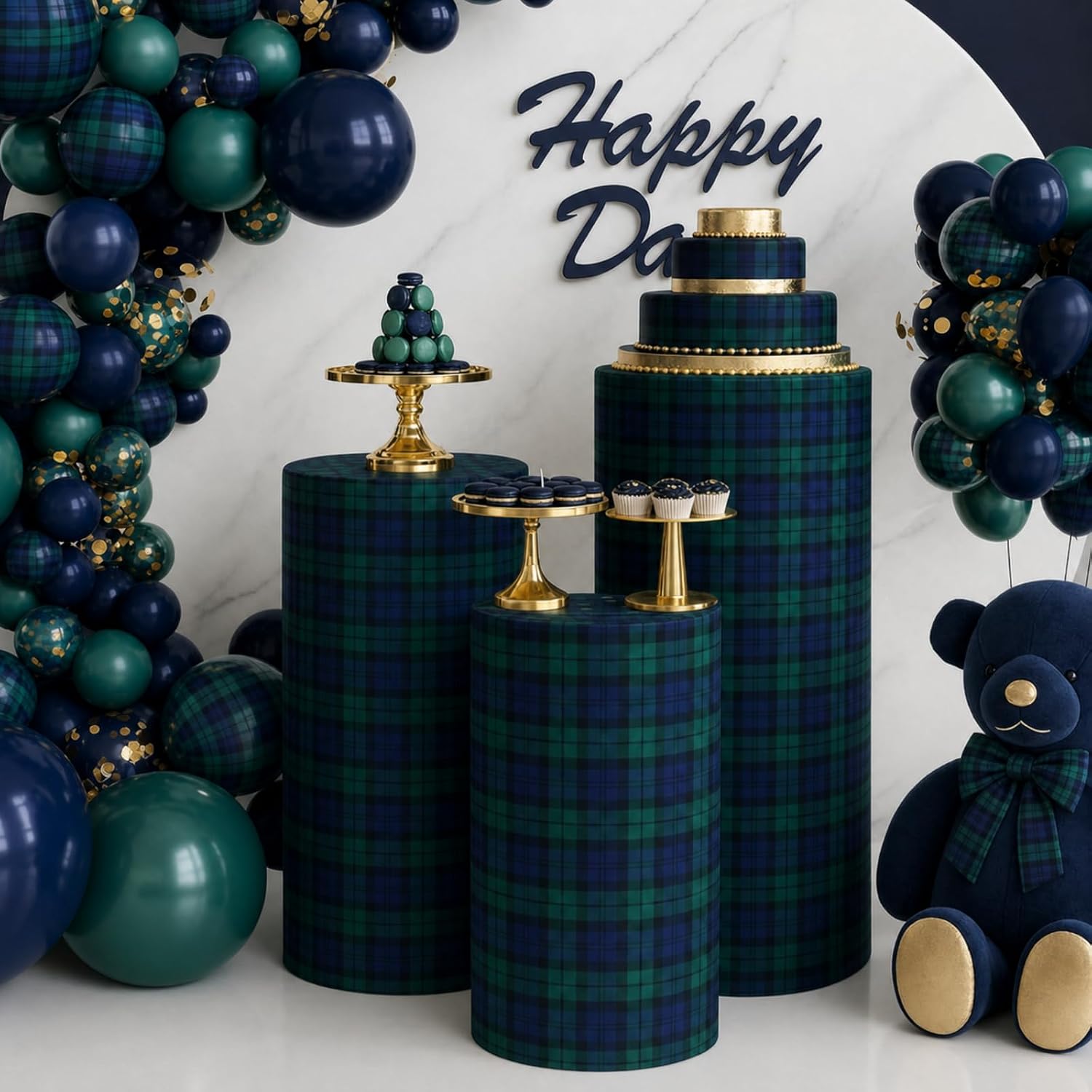 Tigeen 3 Pcs Cylinder Pedestal Stand Covers for Party Cylinder Pedestal Covers Decoration Elastic Pillars Plinth Display Cover for Birthday Wedding Baby Shower Table Decor(Classic,Blue and White)