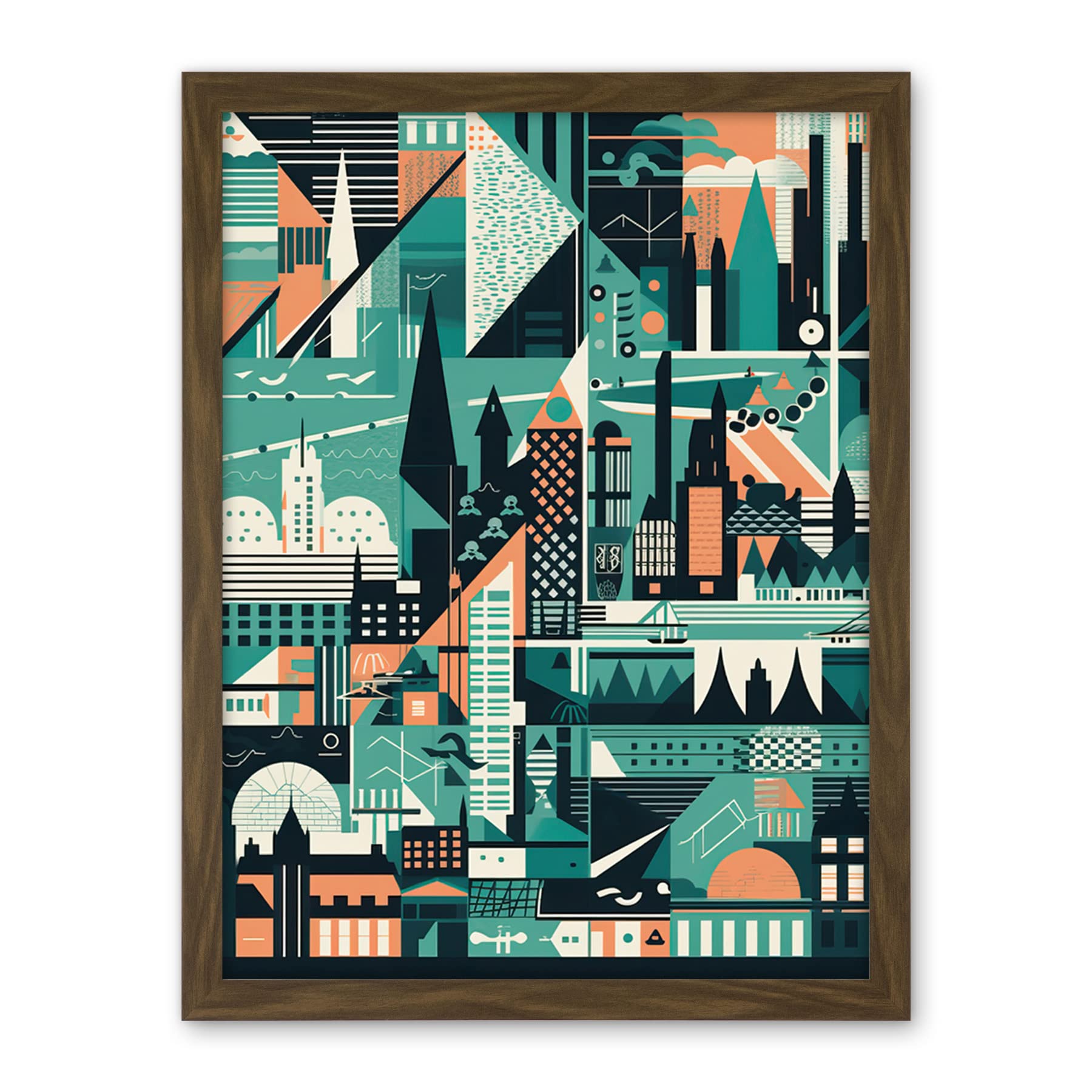 Artery8 Modern Abstract Geometric Dundee Cityscape Design Artwork Framed Wall Art Print 18X24 Inch